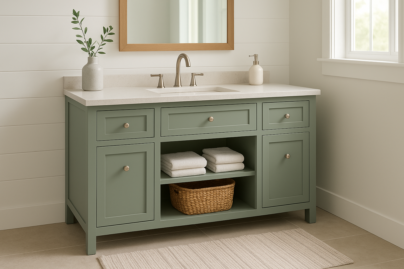 1. Custom built vanity with hidden storage