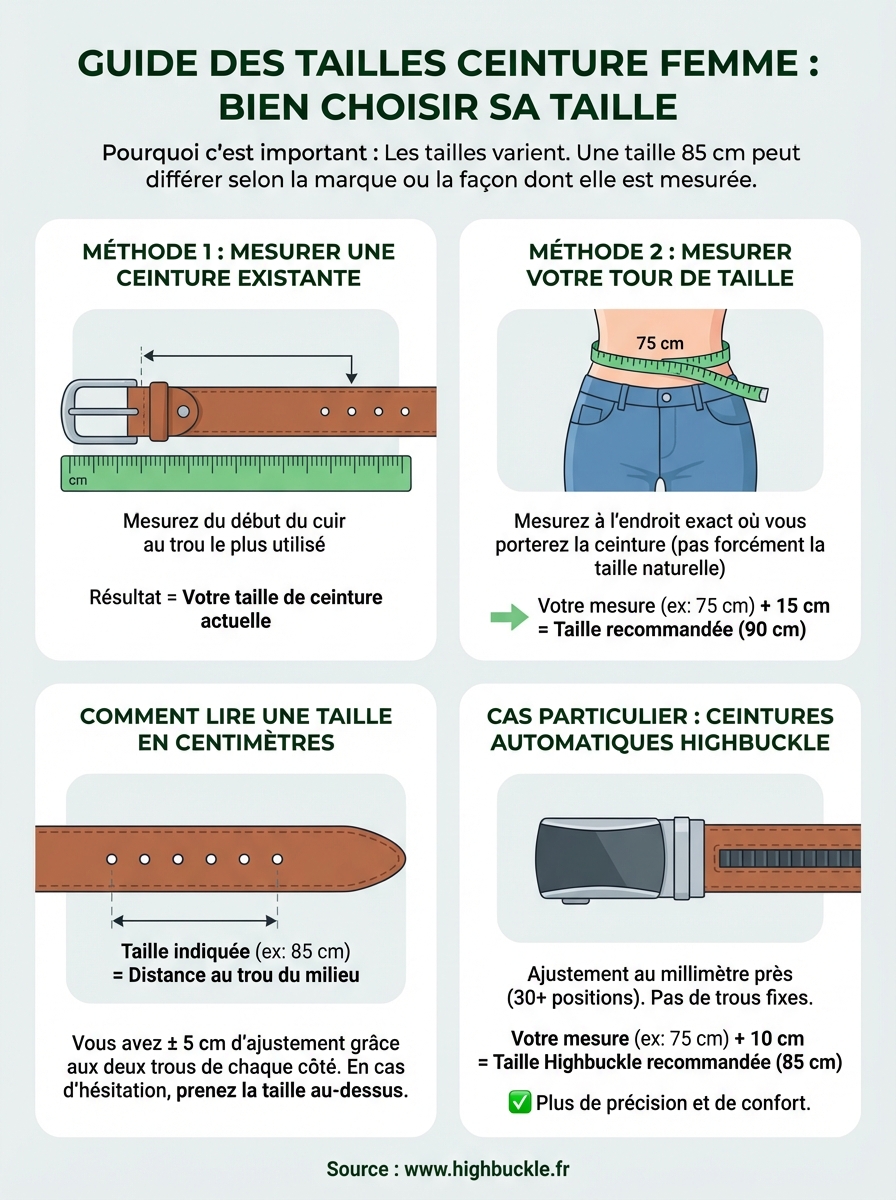 guide des tailles ceinture femme infographic