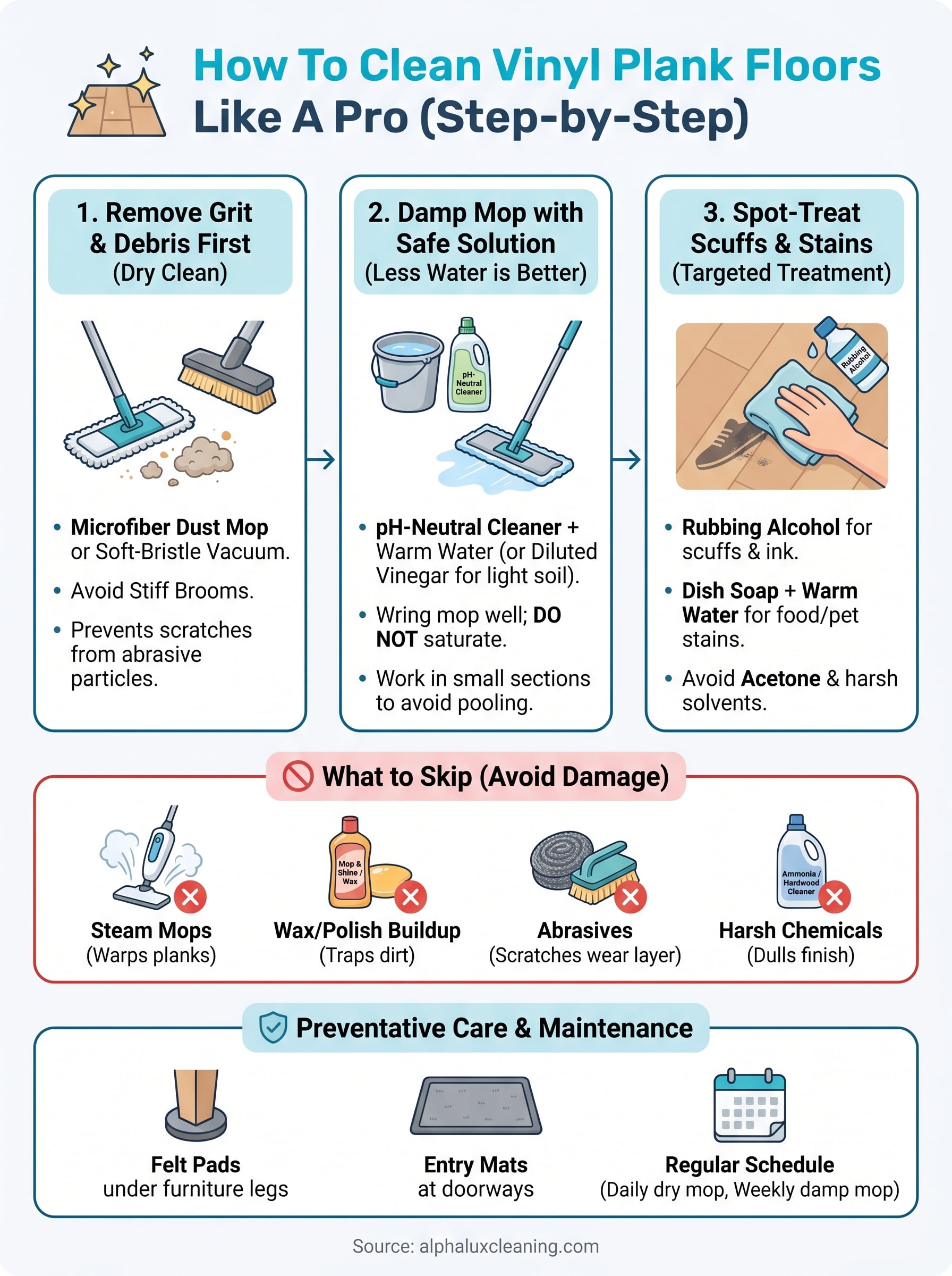 how to clean vinyl plank floors infographic