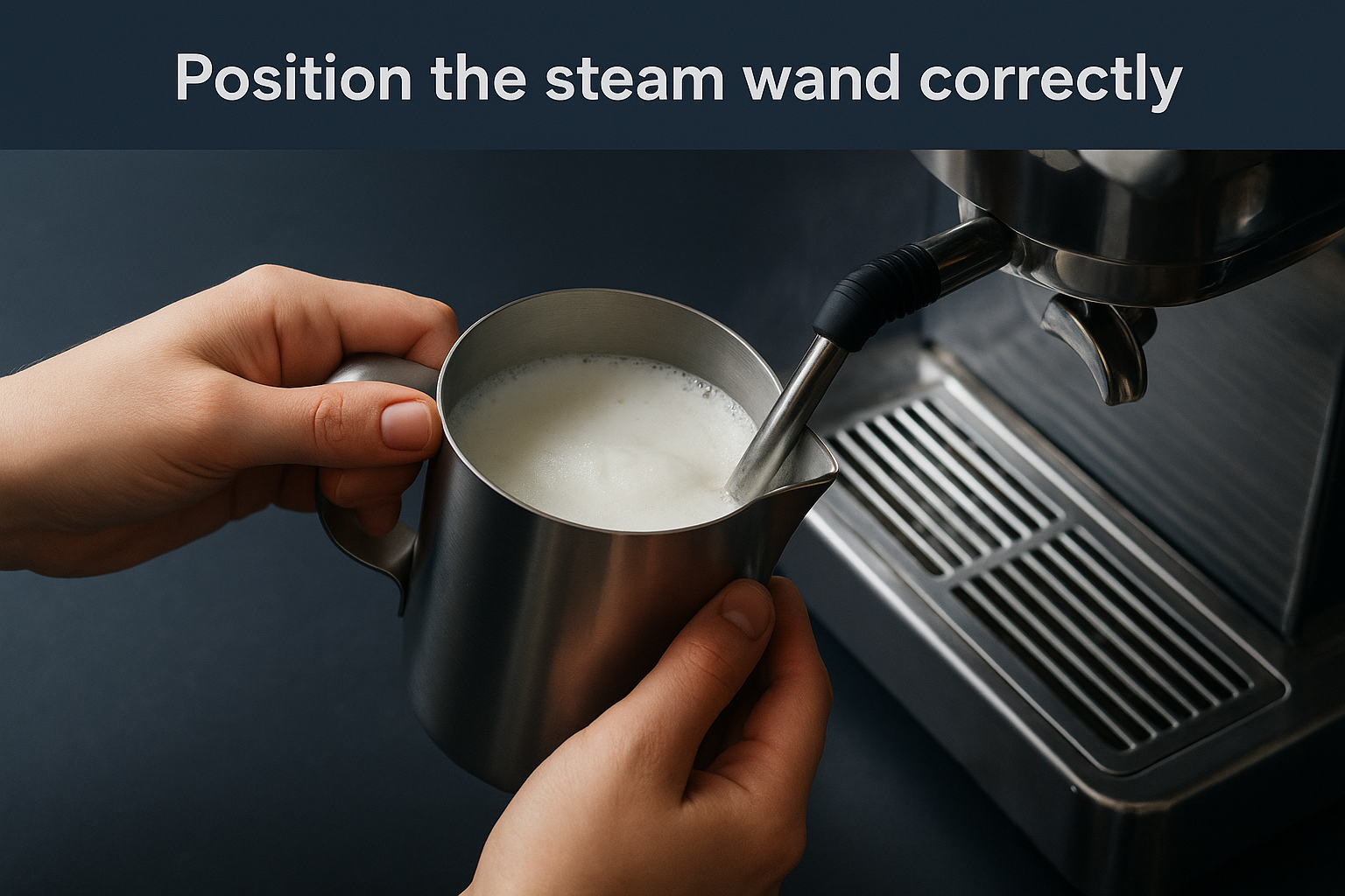 Position the steam wand correctly