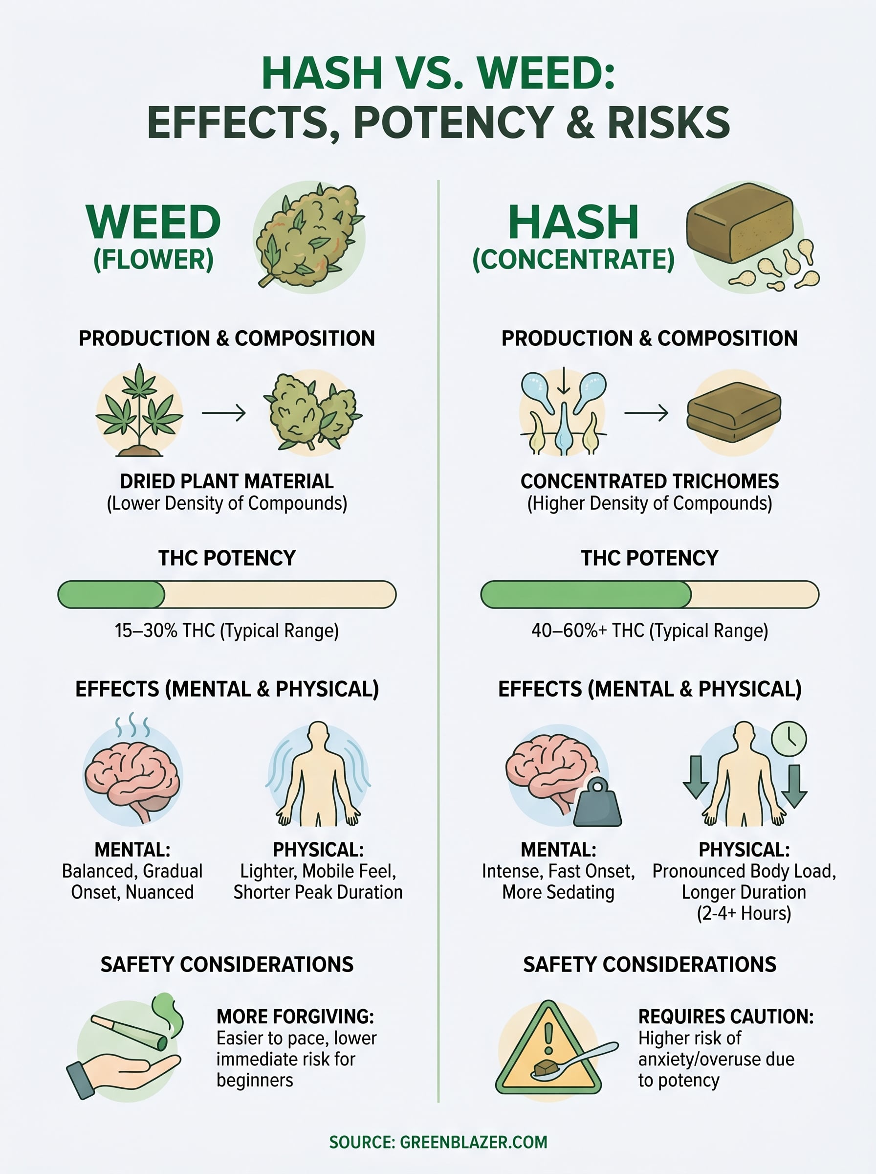 hash vs weed effects infographic