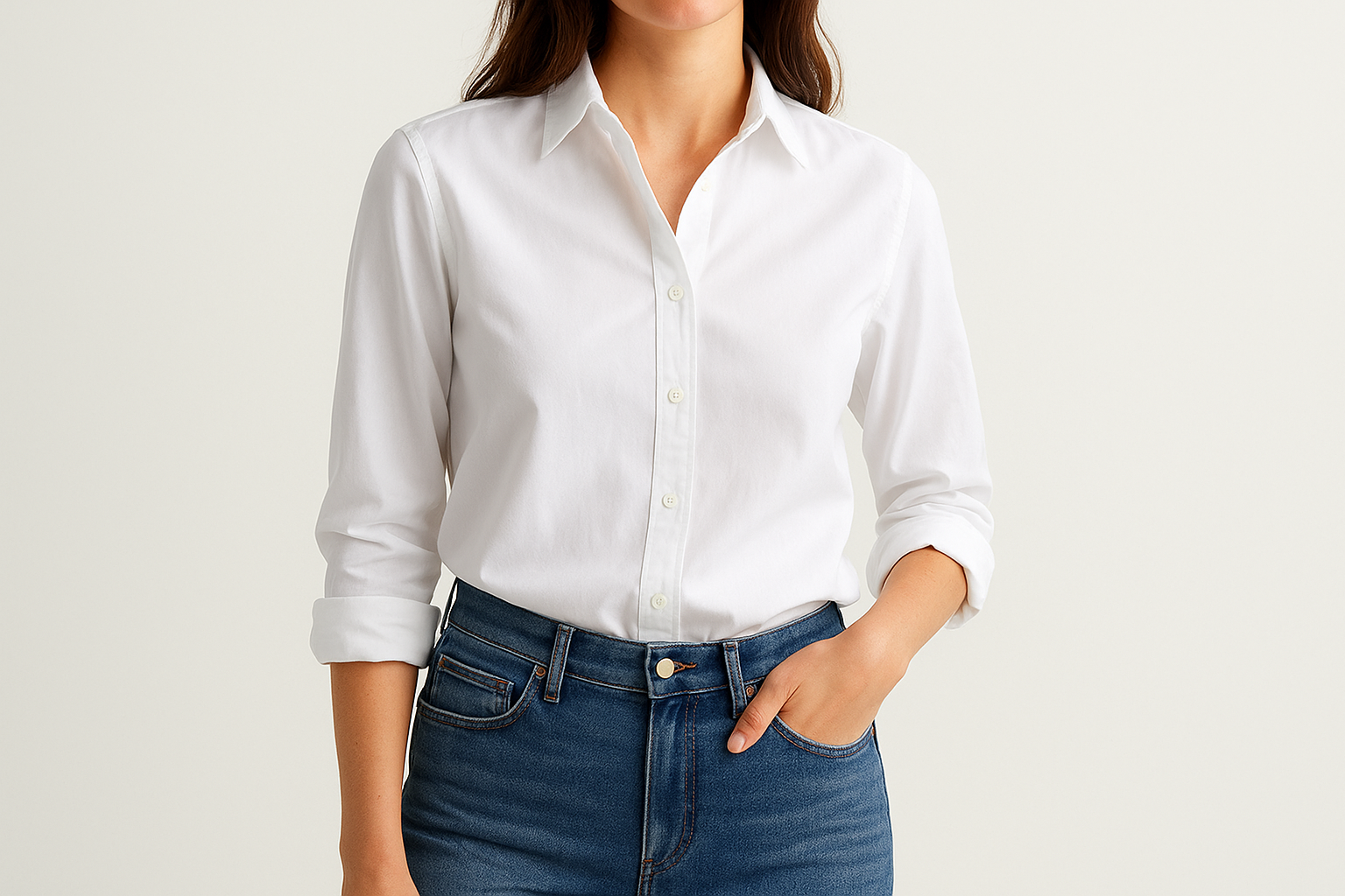 3. Crisp white button-down shirt