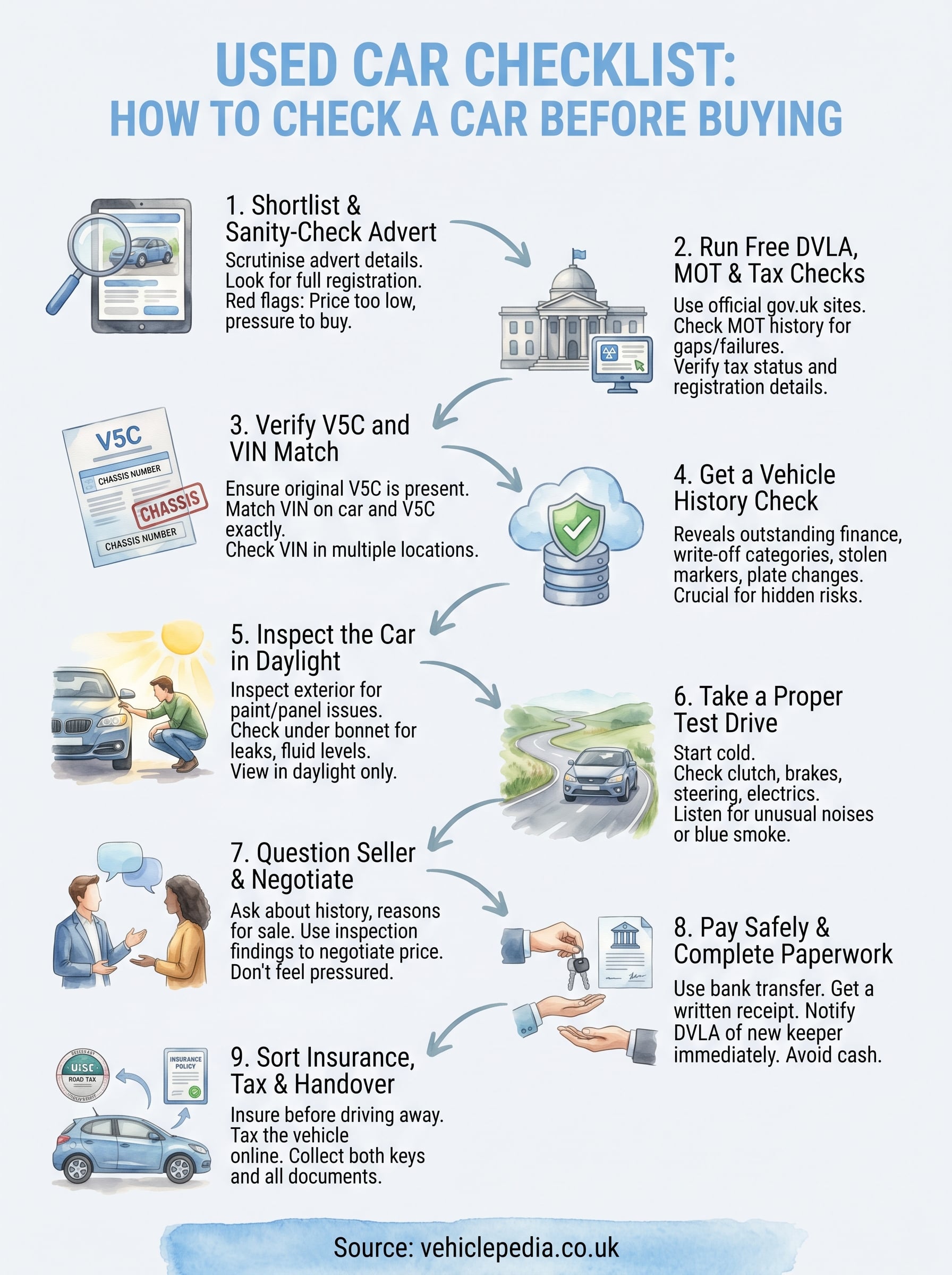how to check a car before buying infographic