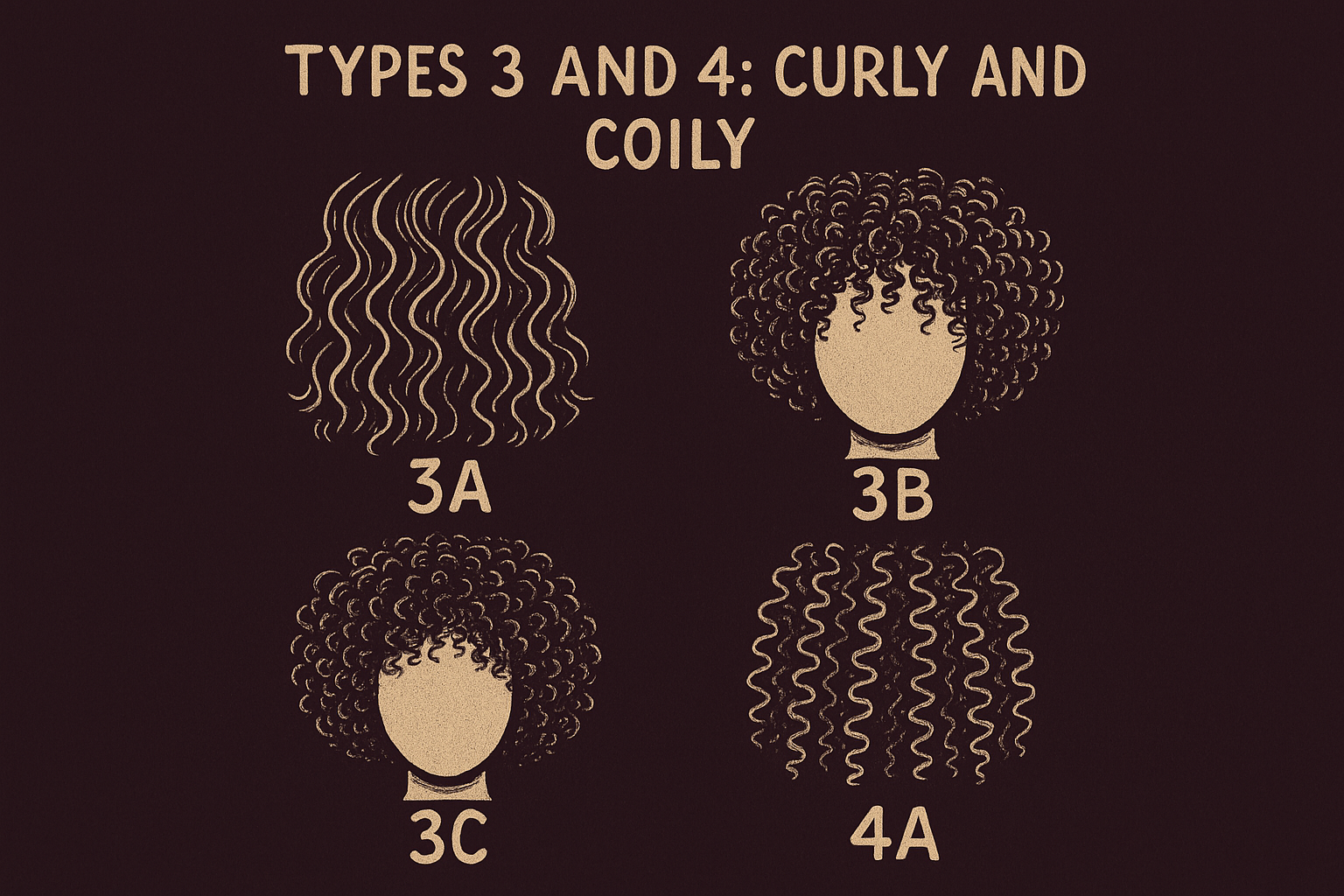 Types 3 and 4: curly and coily
