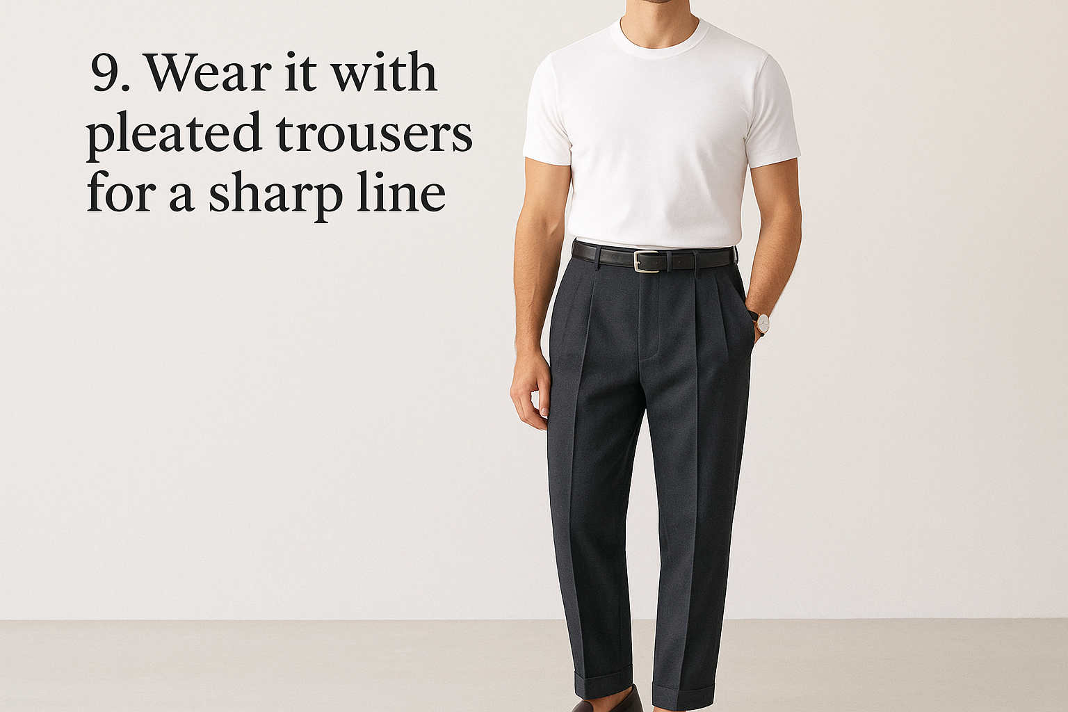 9. Wear it with pleated trousers for a sharp line