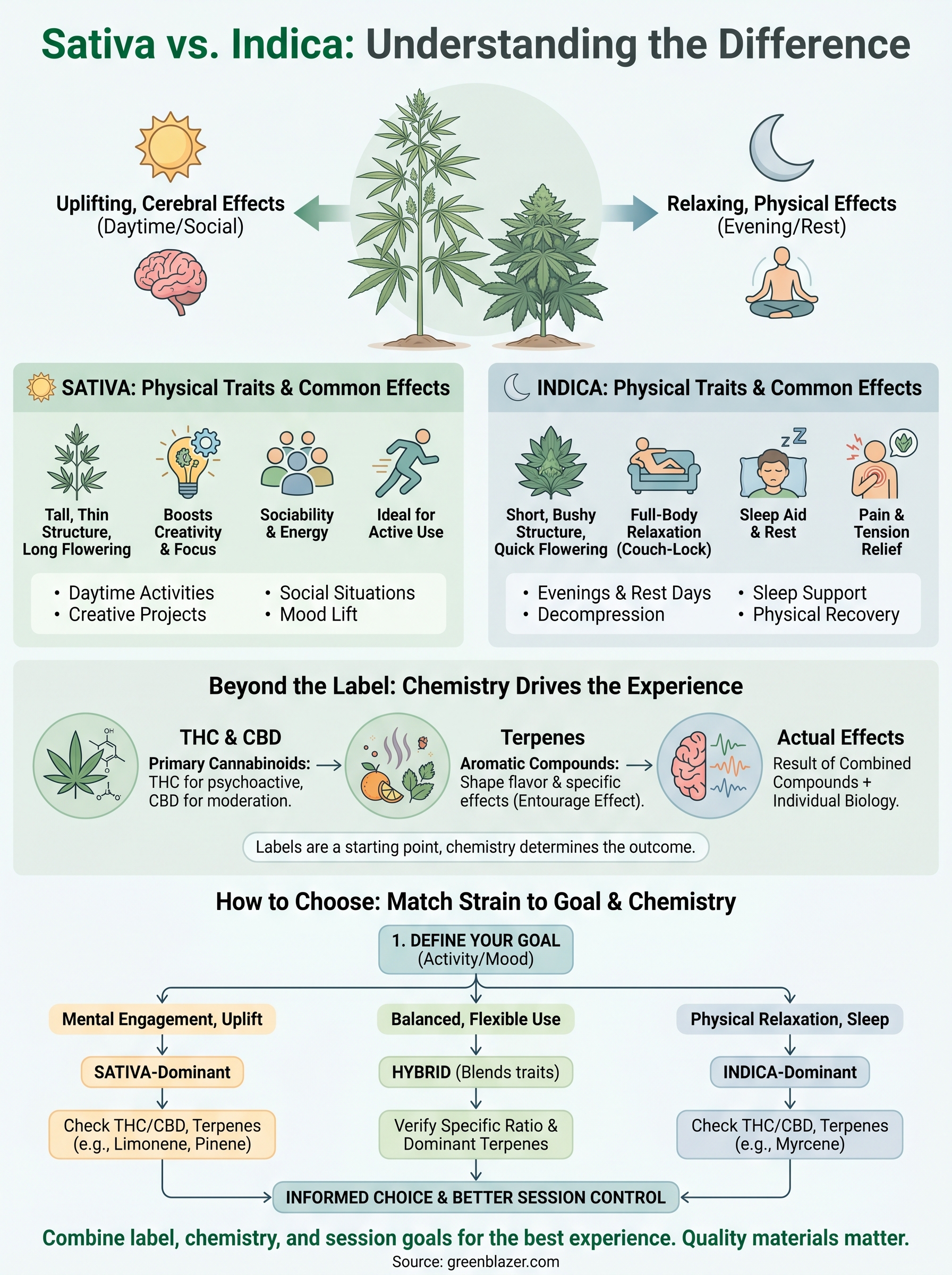 what is the difference between sativa and indica infographic