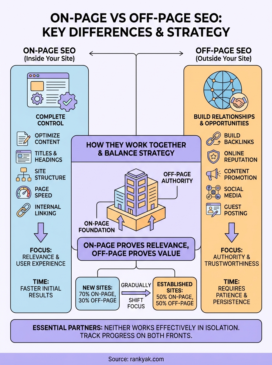 on-page vs off-page seo infographic