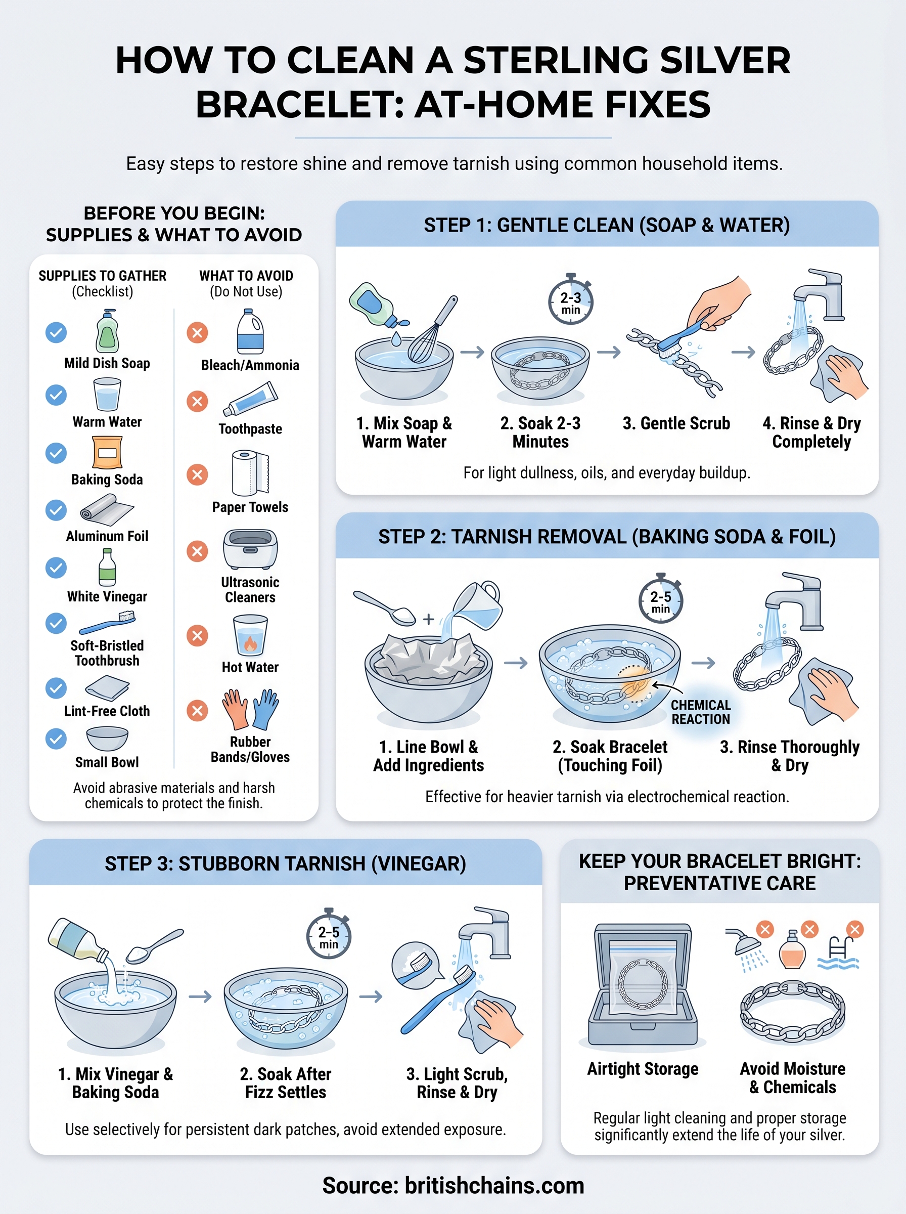 how to clean sterling silver bracelet infographic