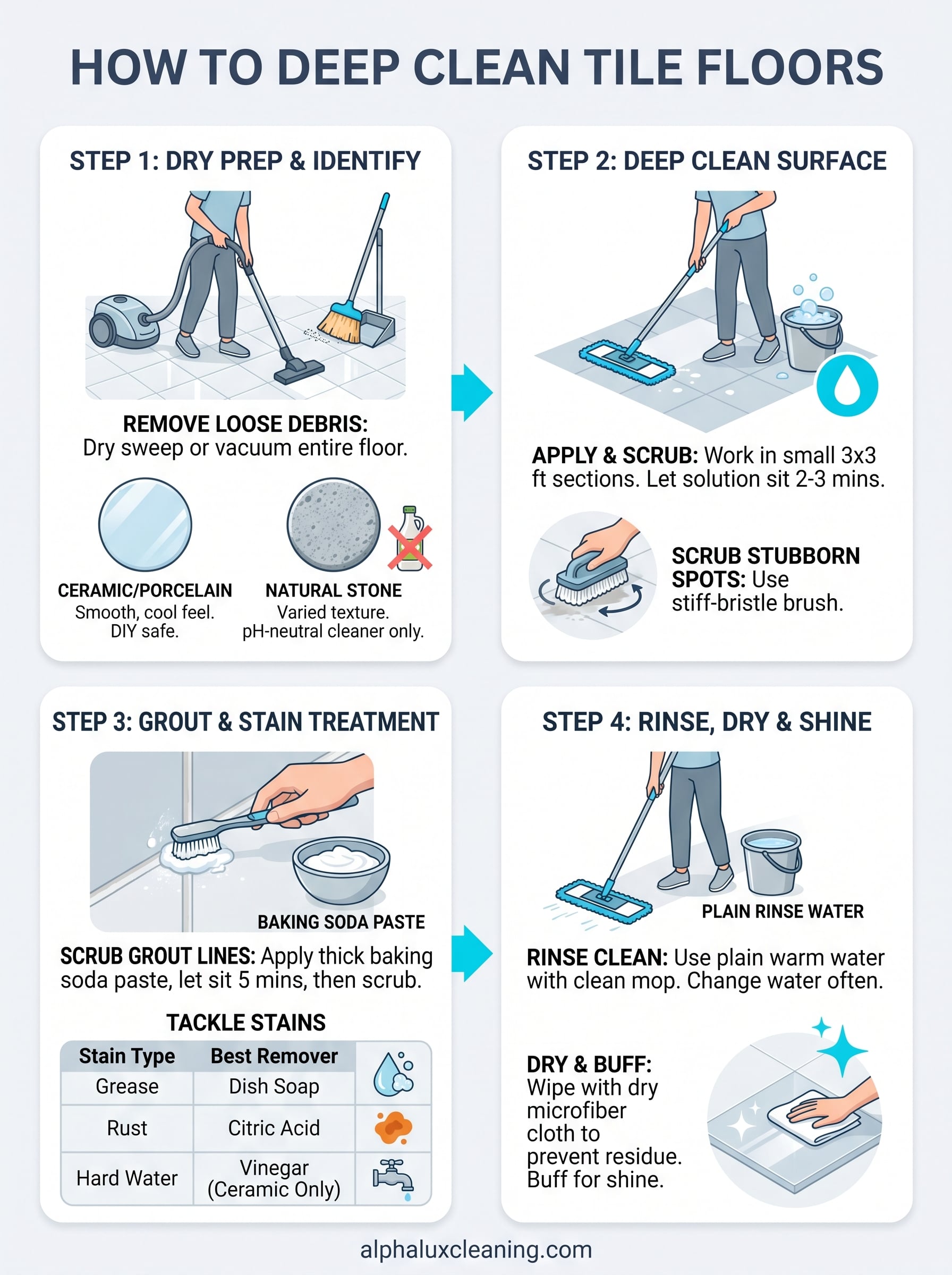 how to deep clean tile floors infographic