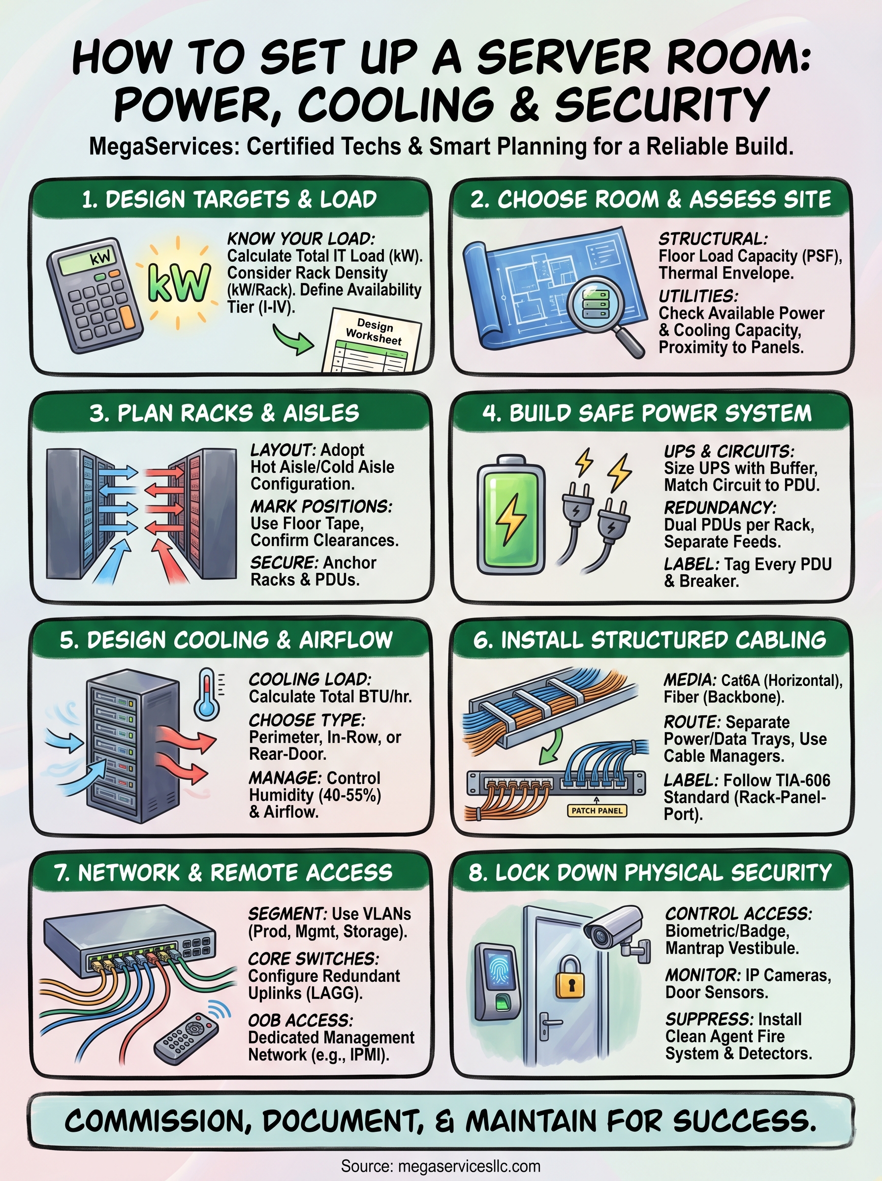 how to set up a server room infographic