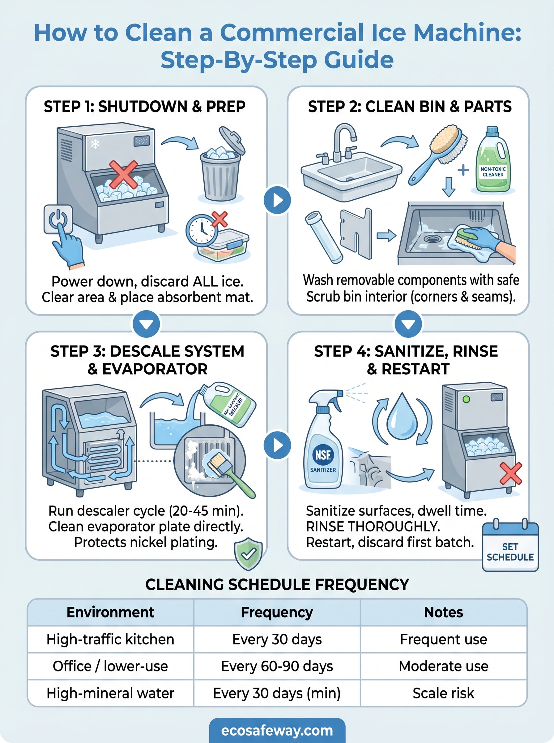 how to clean a commercial ice machine infographic