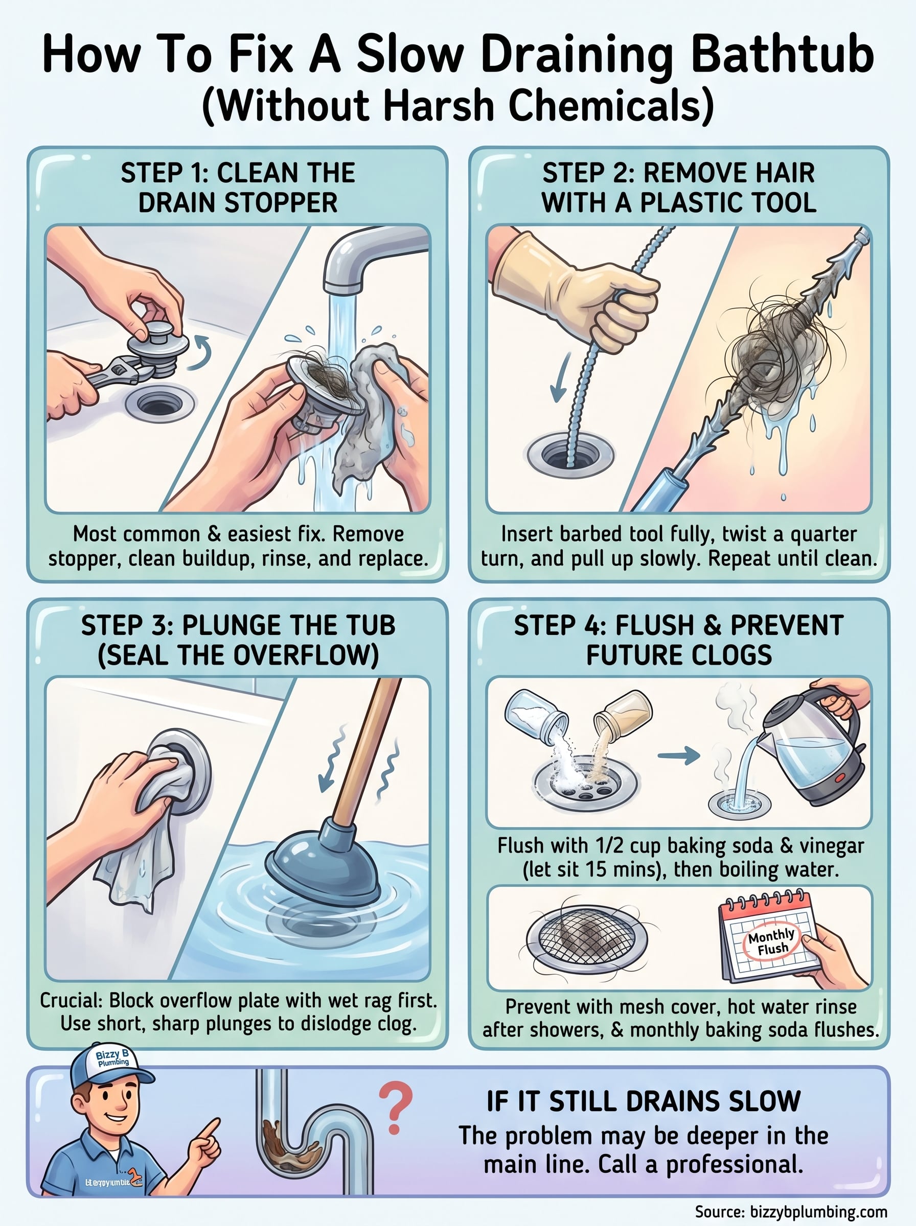 how to fix a slow draining bathtub infographic