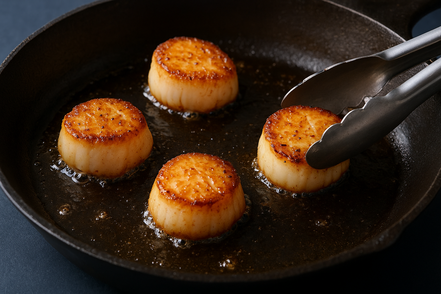 Place scallops and time each side