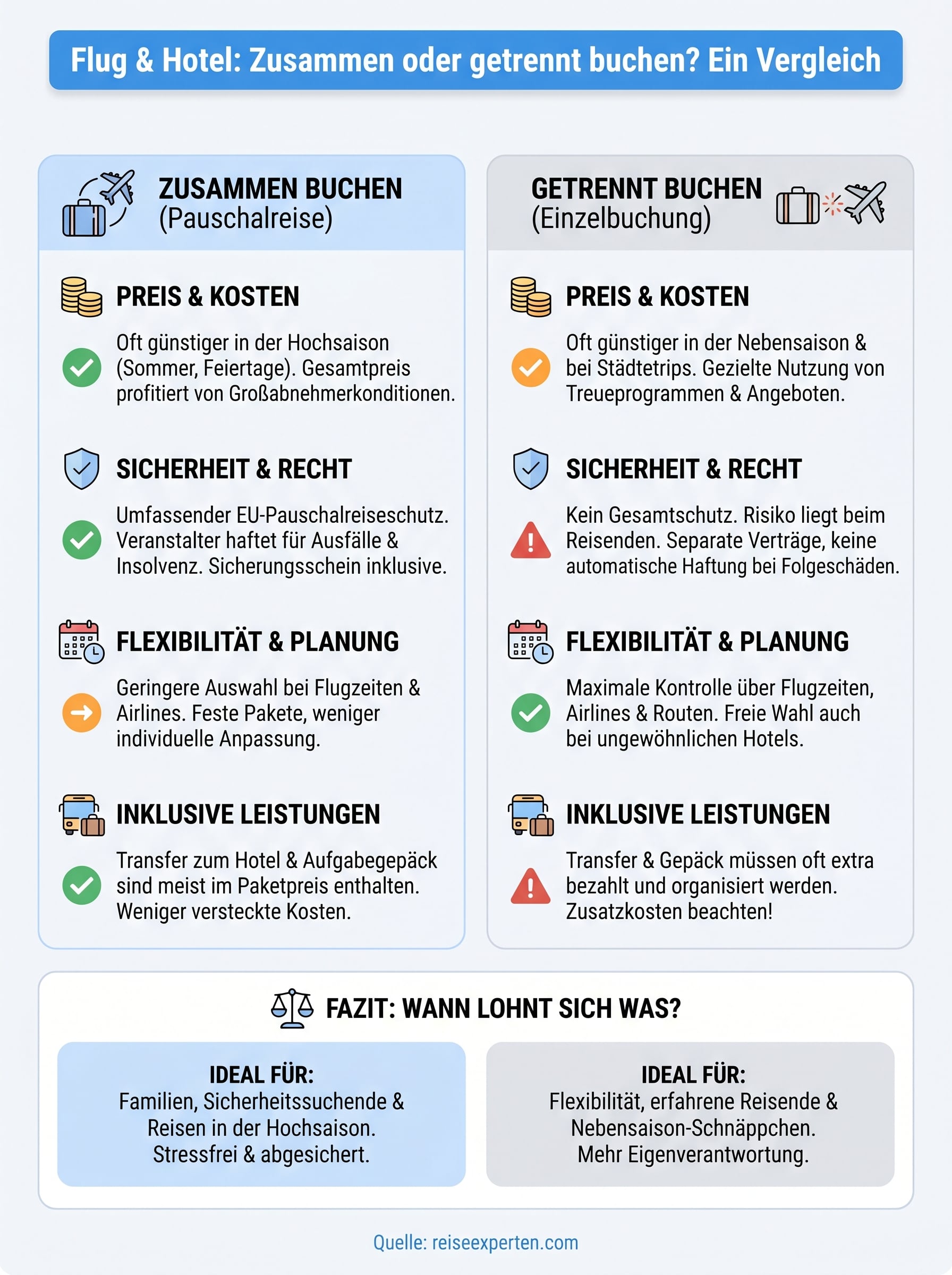 flug und hotel zusammen buchen oder getrennt infographic