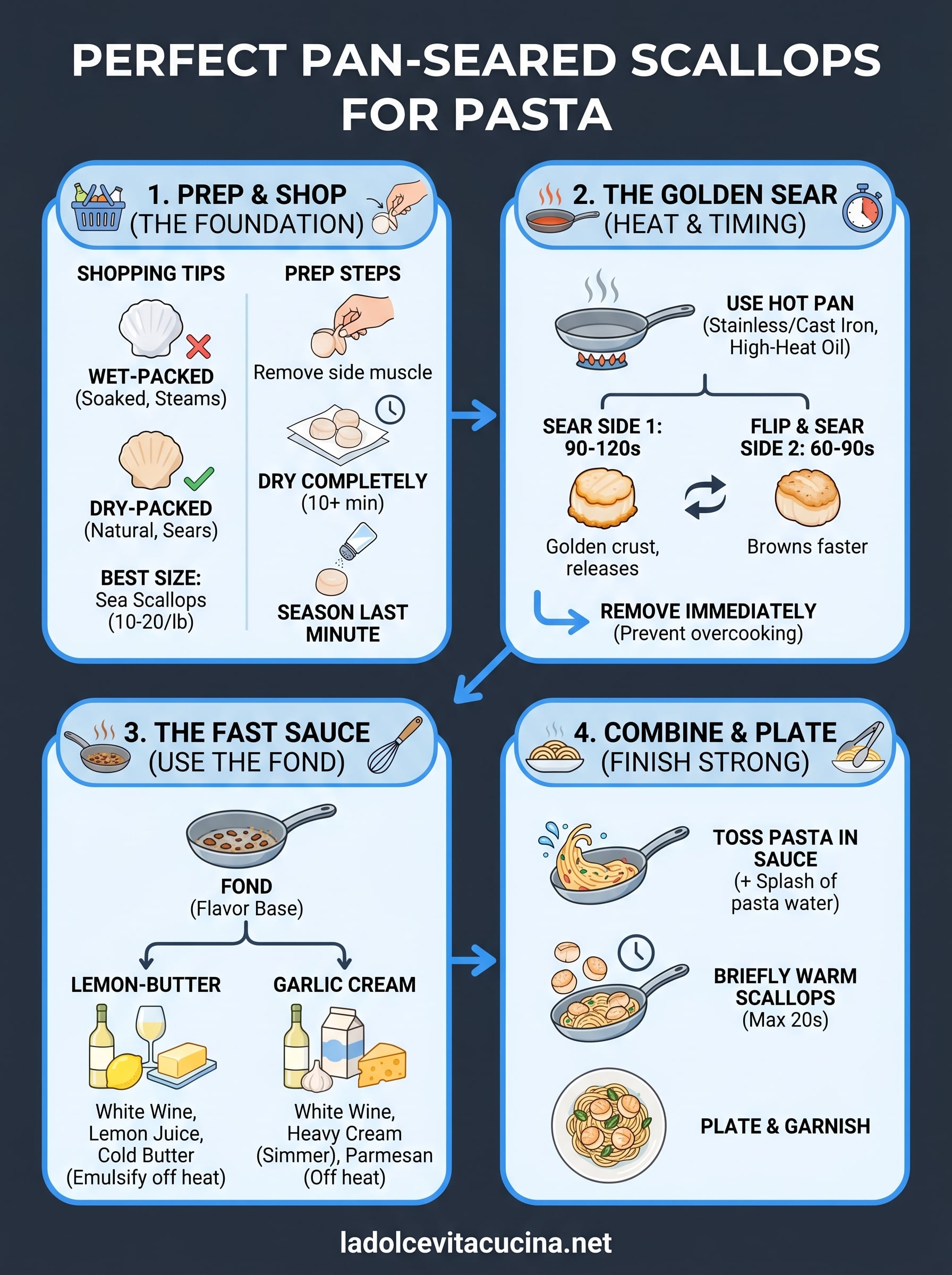 how to cook scallops for pasta infographic