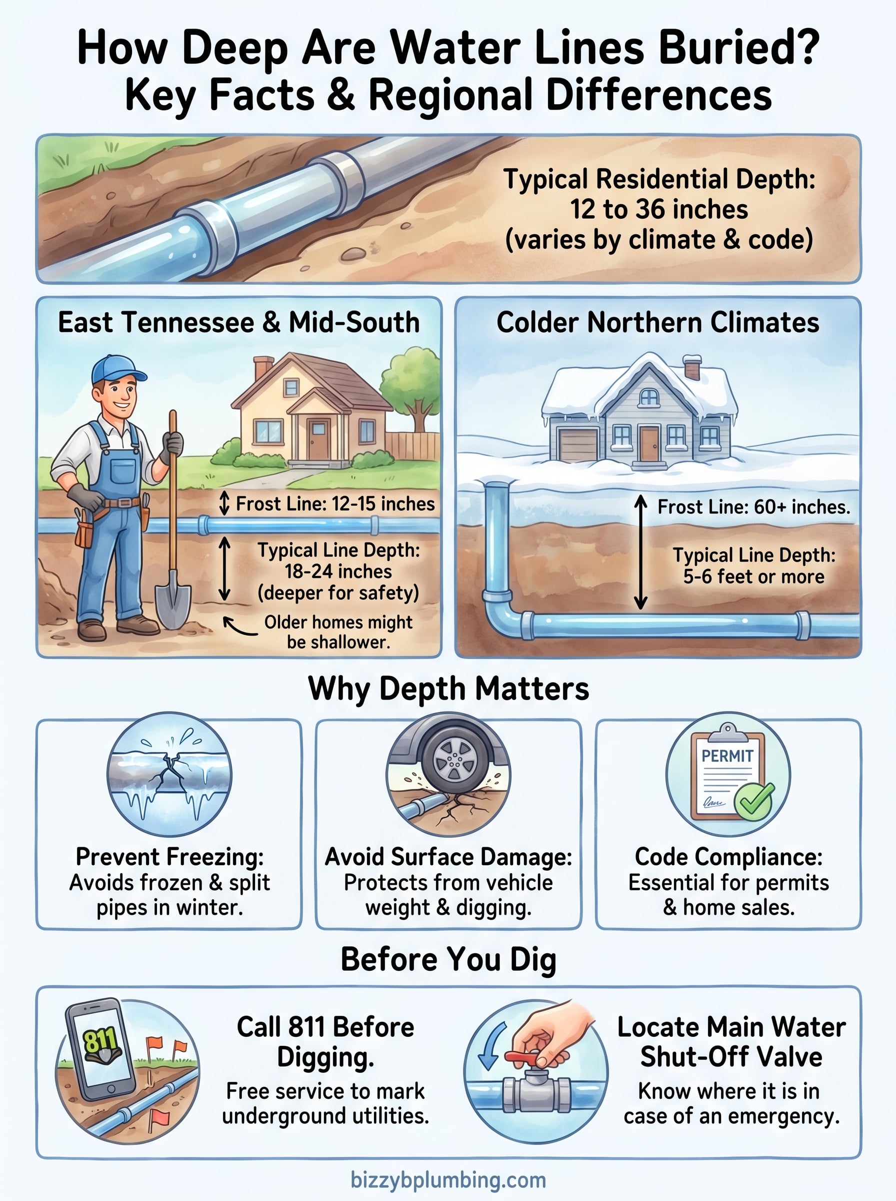 how deep are water lines buried infographic