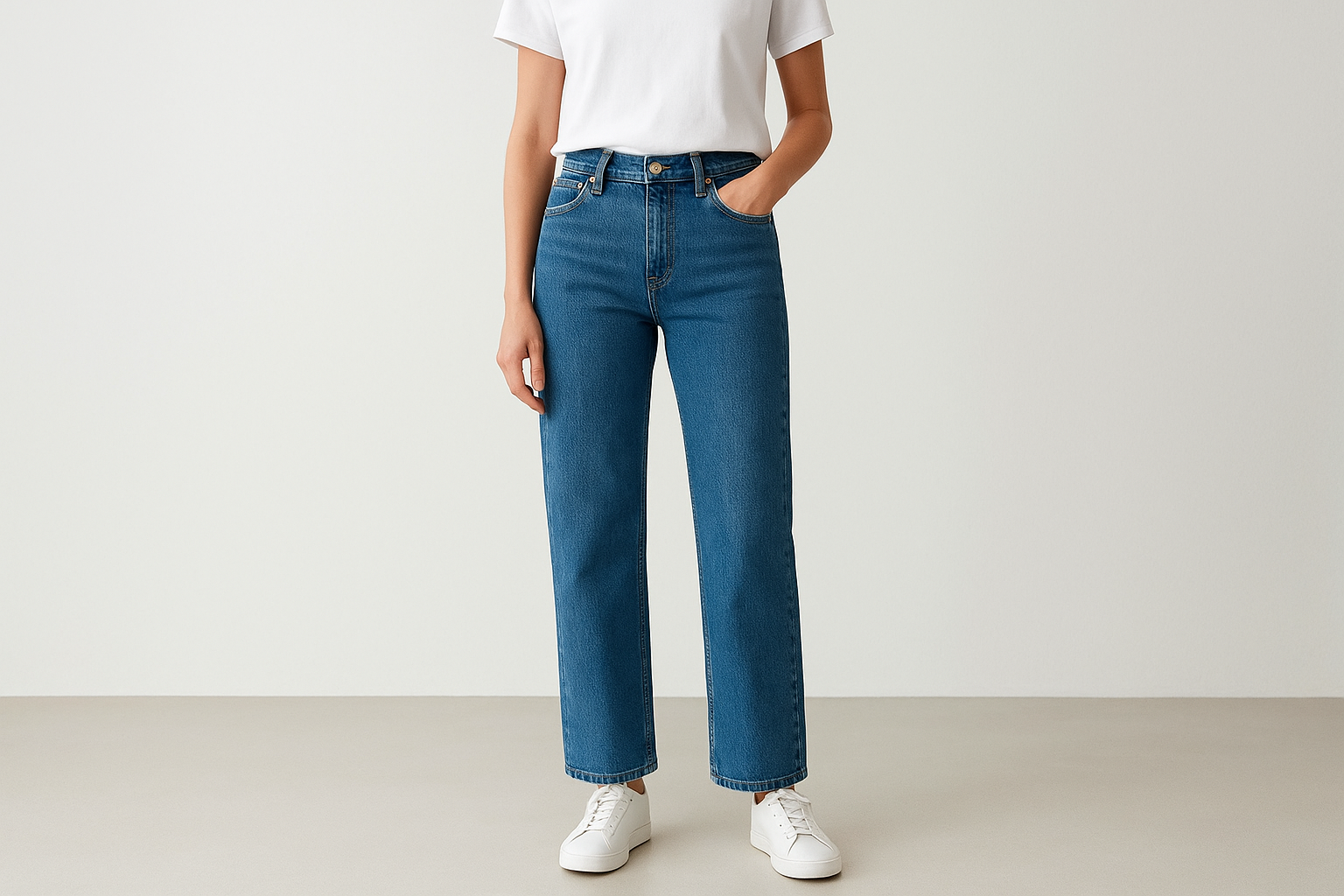 5. Straight-leg blue jeans