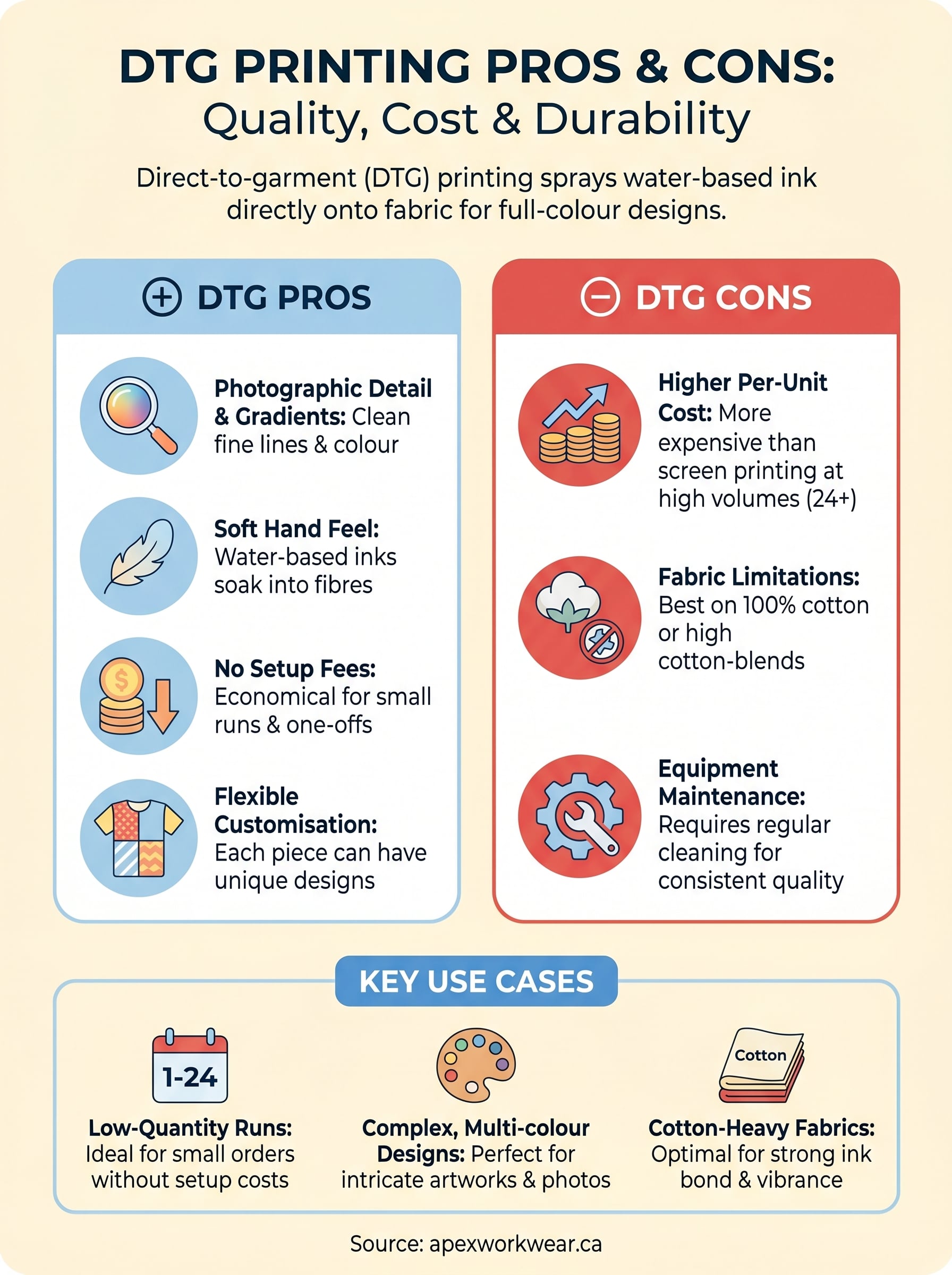 dtg printing pros and cons infographic