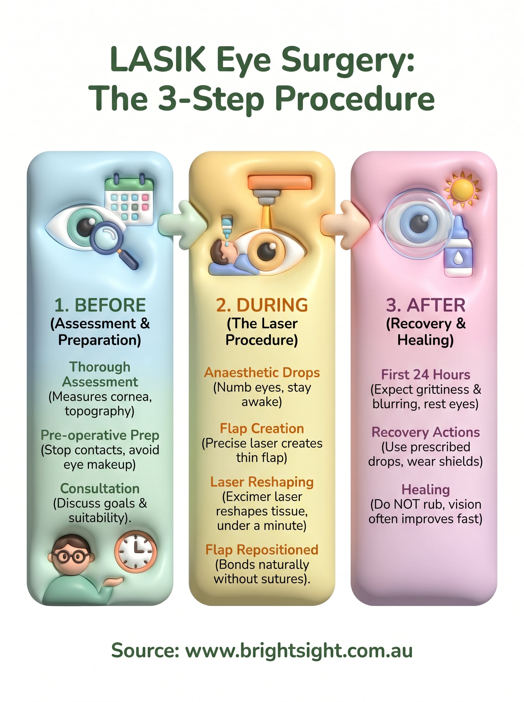 lasik eye surgery procedure steps infographic