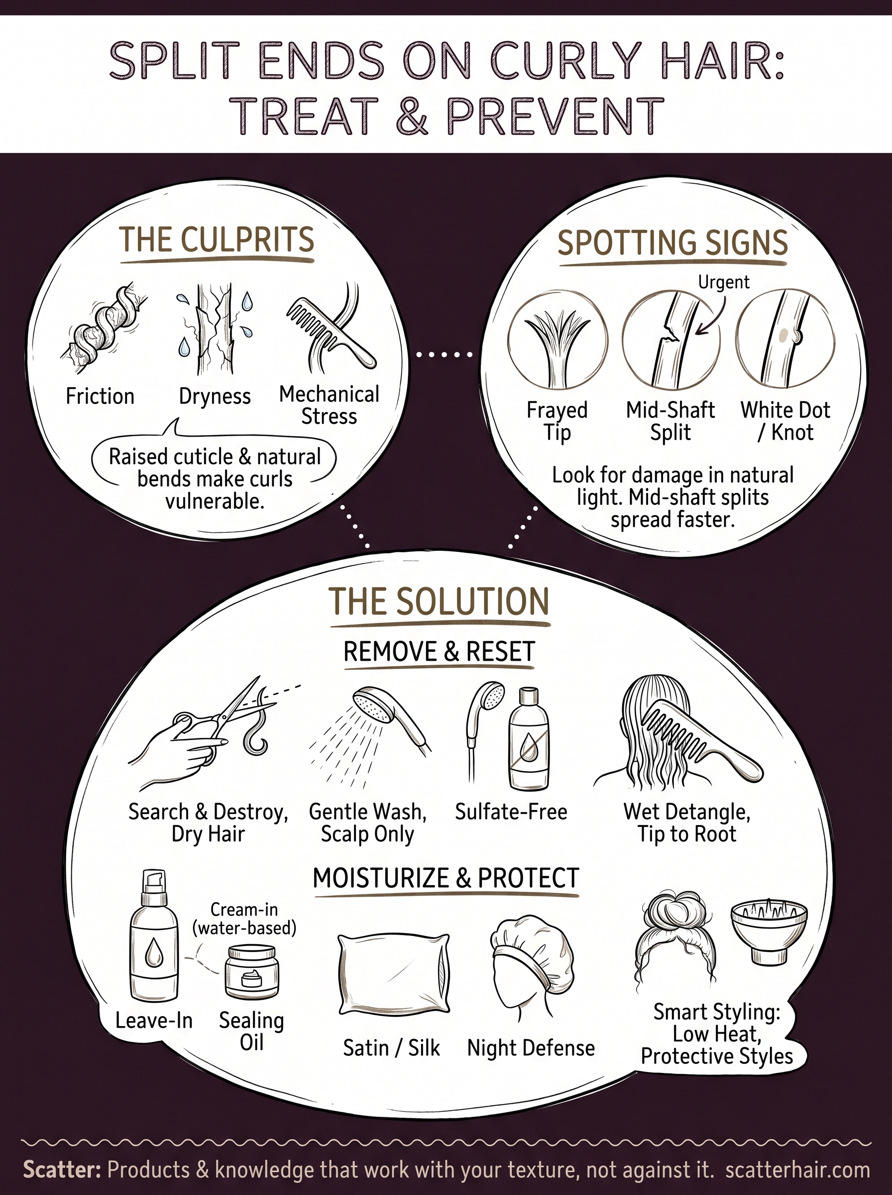 split ends on curly hair infographic