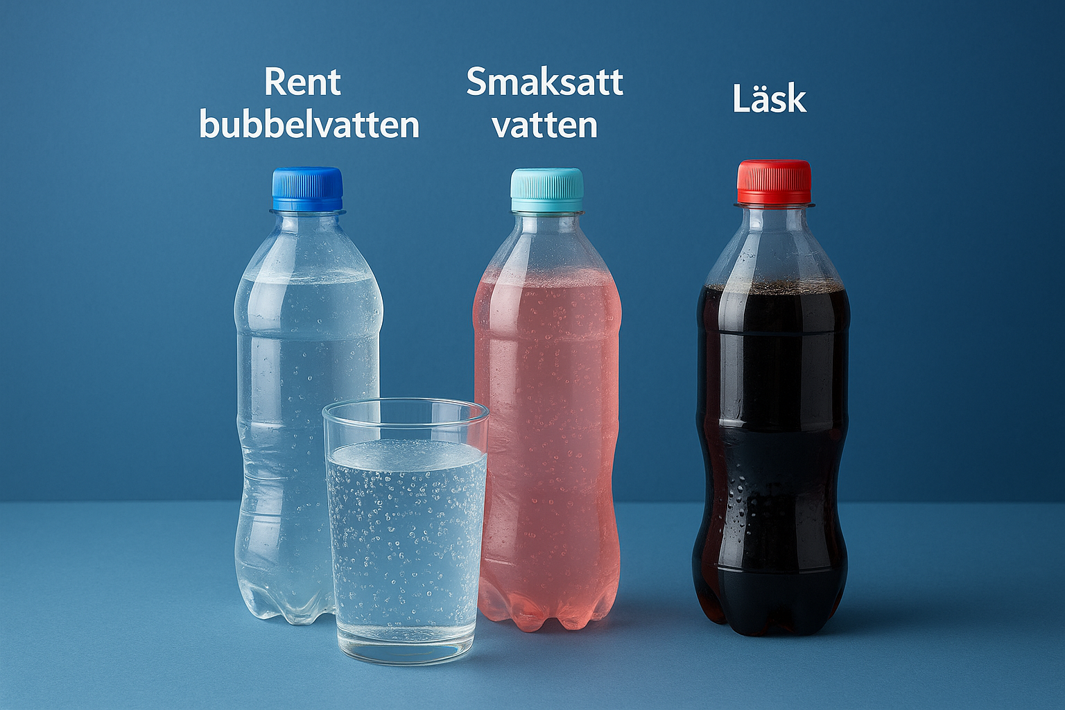 Rent bubbelvatten, smaksatt vatten och läsk