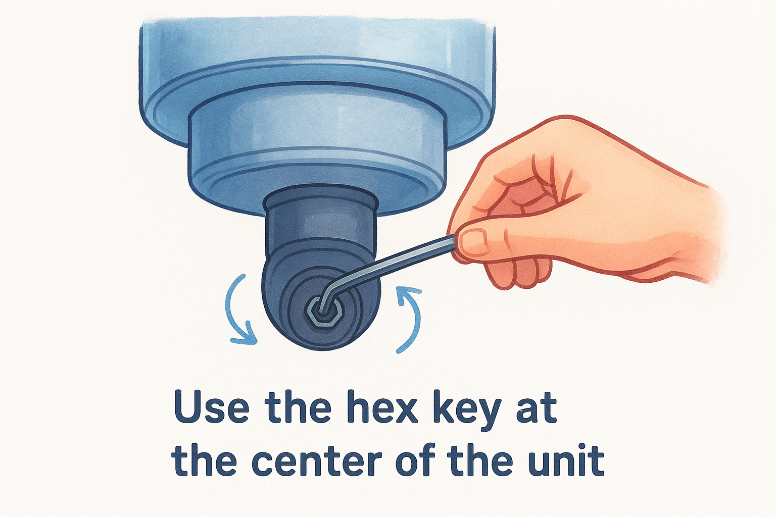 Use the hex key at the center of the unit