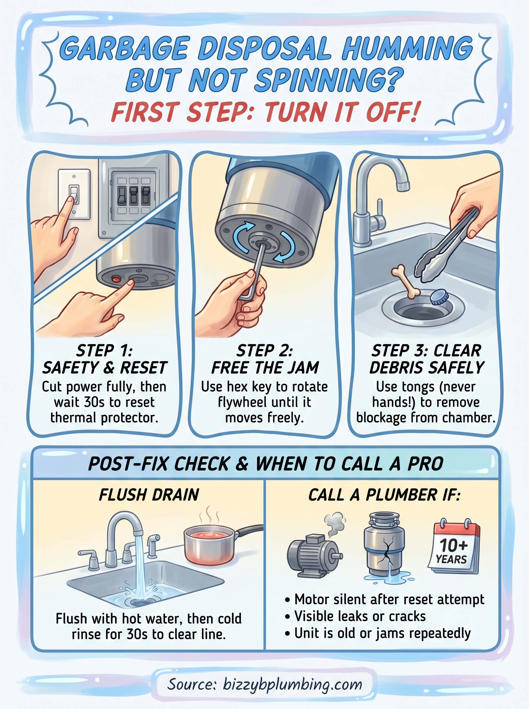 garbage disposal humming but not spinning infographic