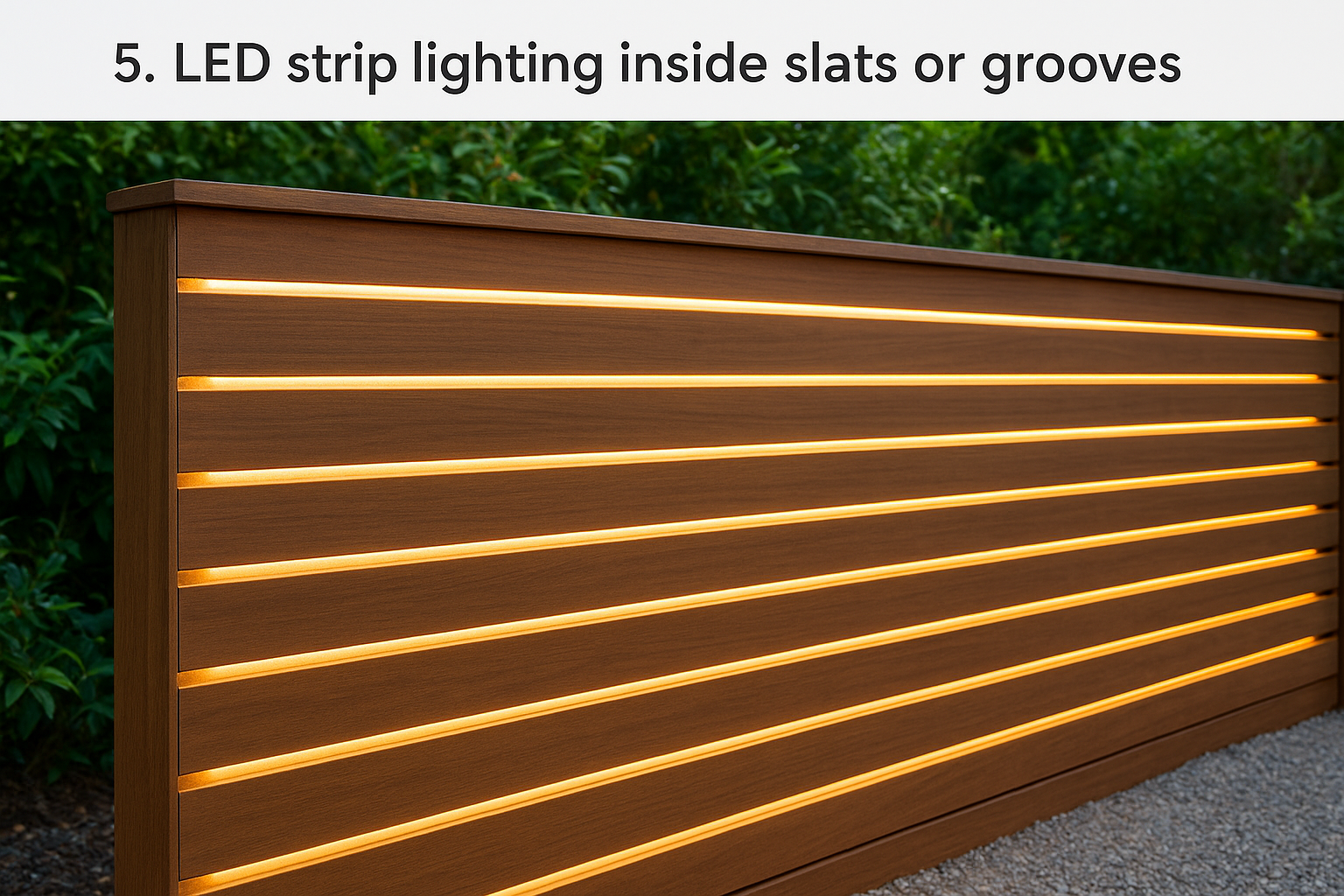 5. LED strip lighting inside slats or grooves