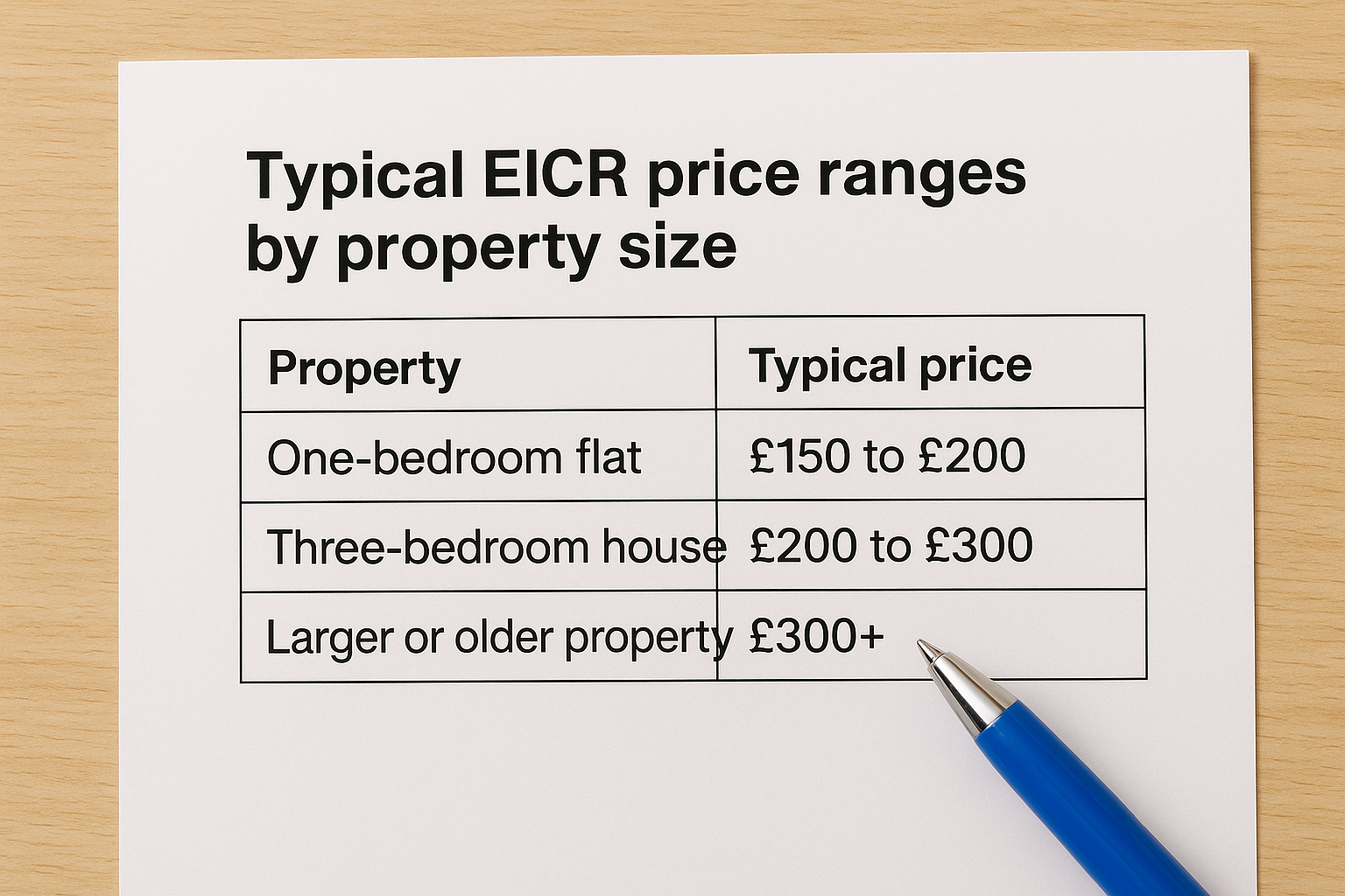 Typical EICR price ranges by property size