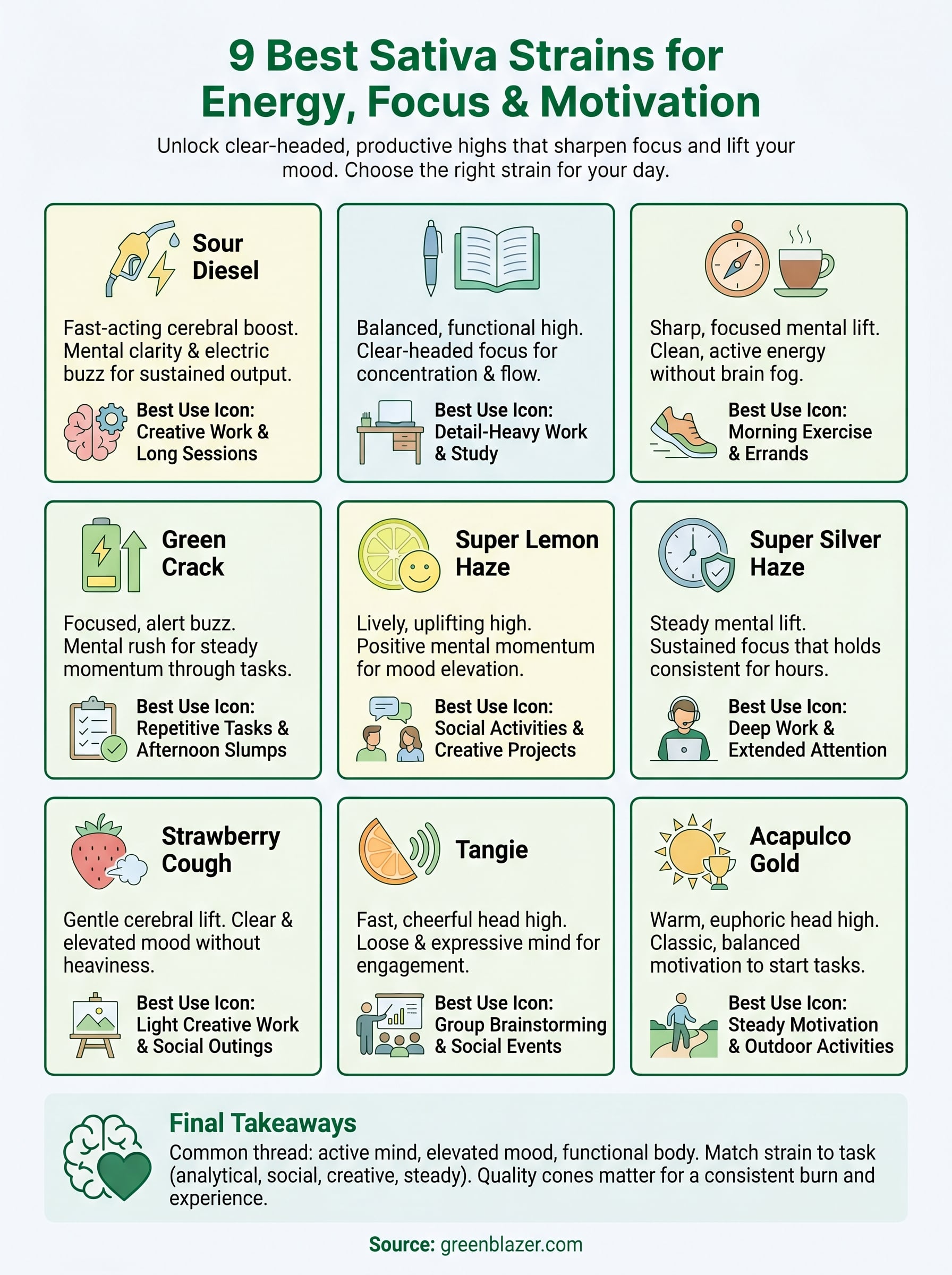 best sativa strains for energy infographic
