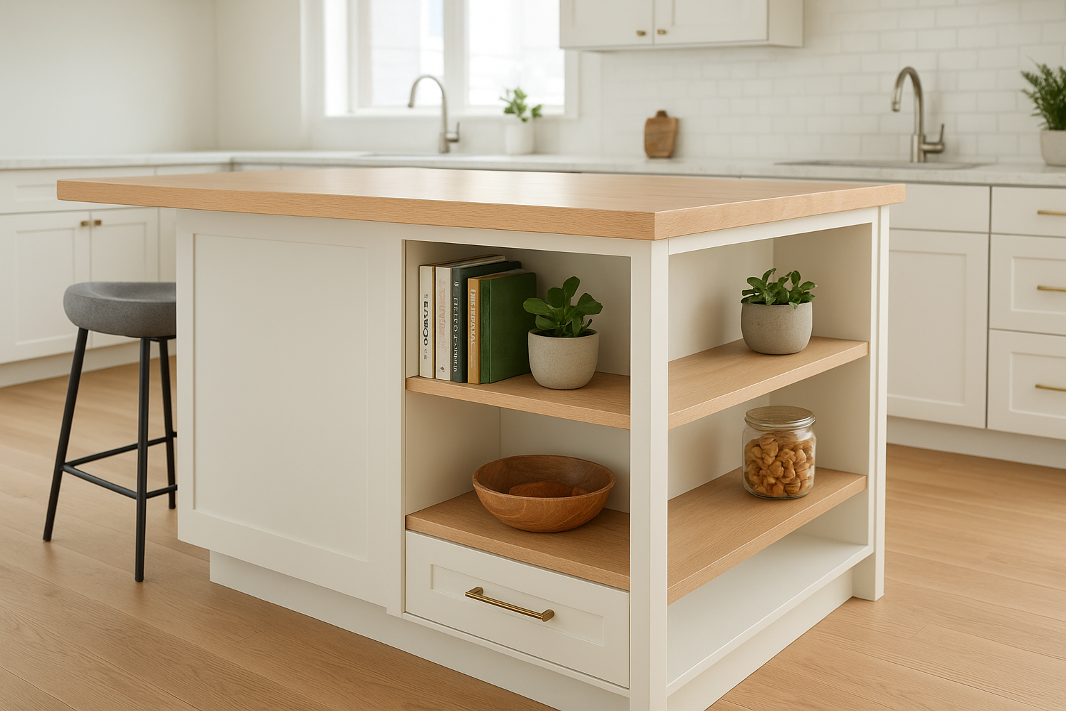 2. Back-of-island shallow cabinets or shelves