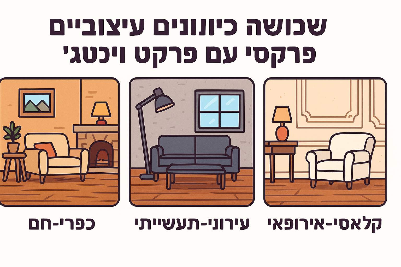 שלושה כיוונים עיצוביים שעובדים עם פרקט וינטג'