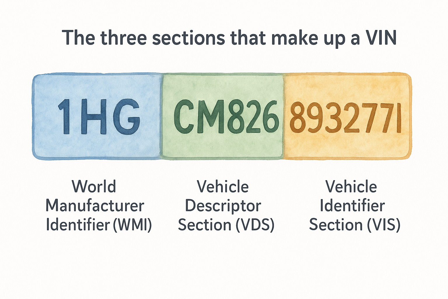 The three sections that make up a VIN
