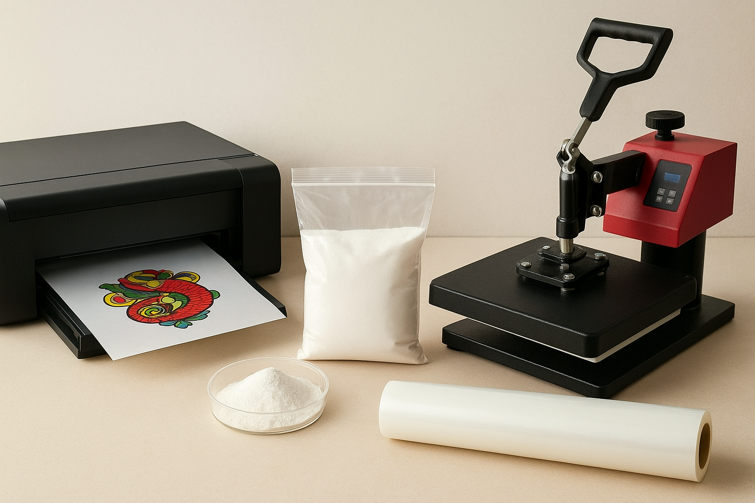 The film, powder, and heat press