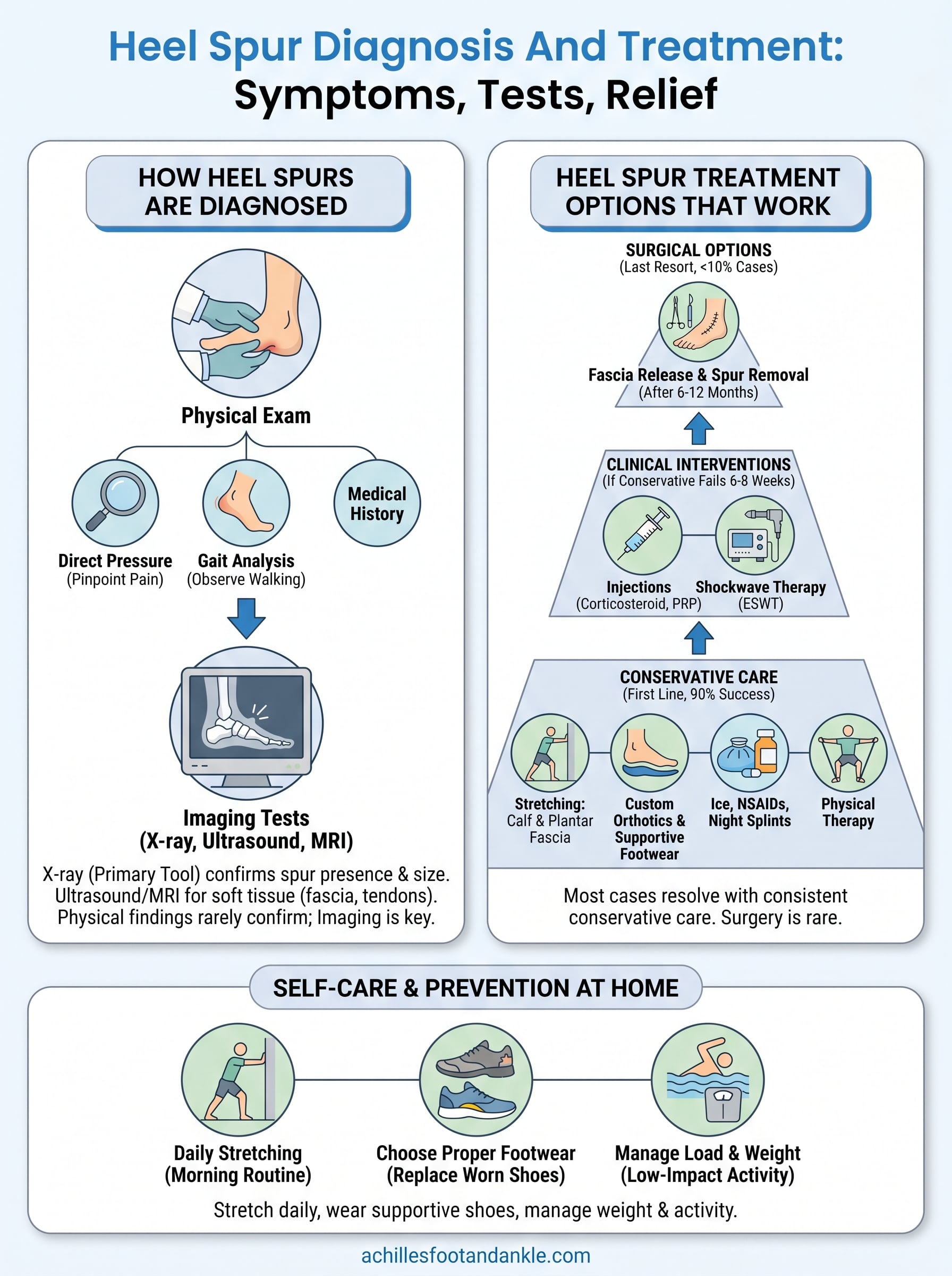heel spur diagnosis and treatment infographic