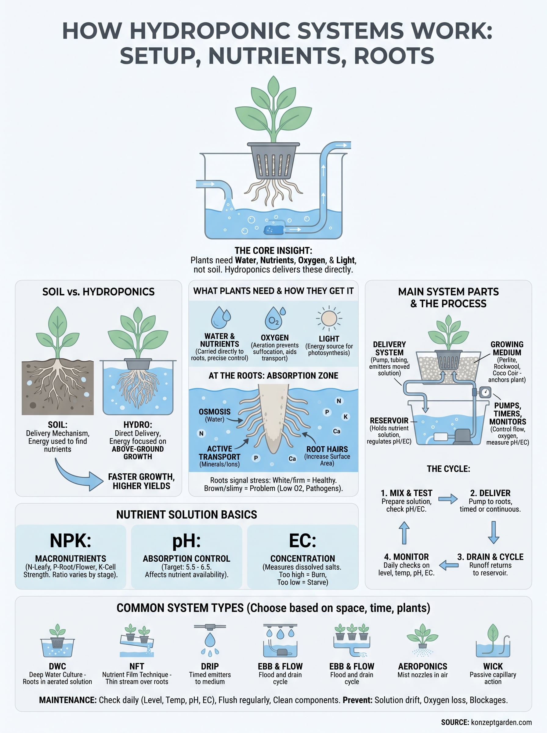 how hydroponic systems work infographic