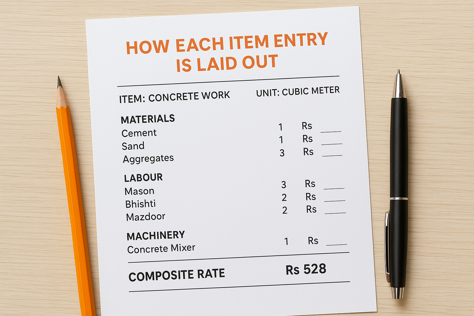 How each item entry is laid out