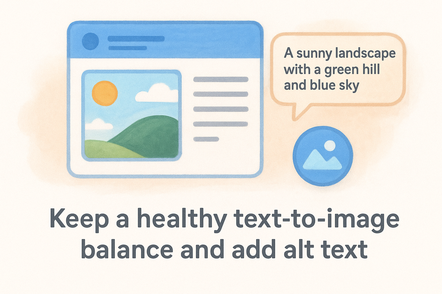 Keep a healthy text-to-image balance and add alt text