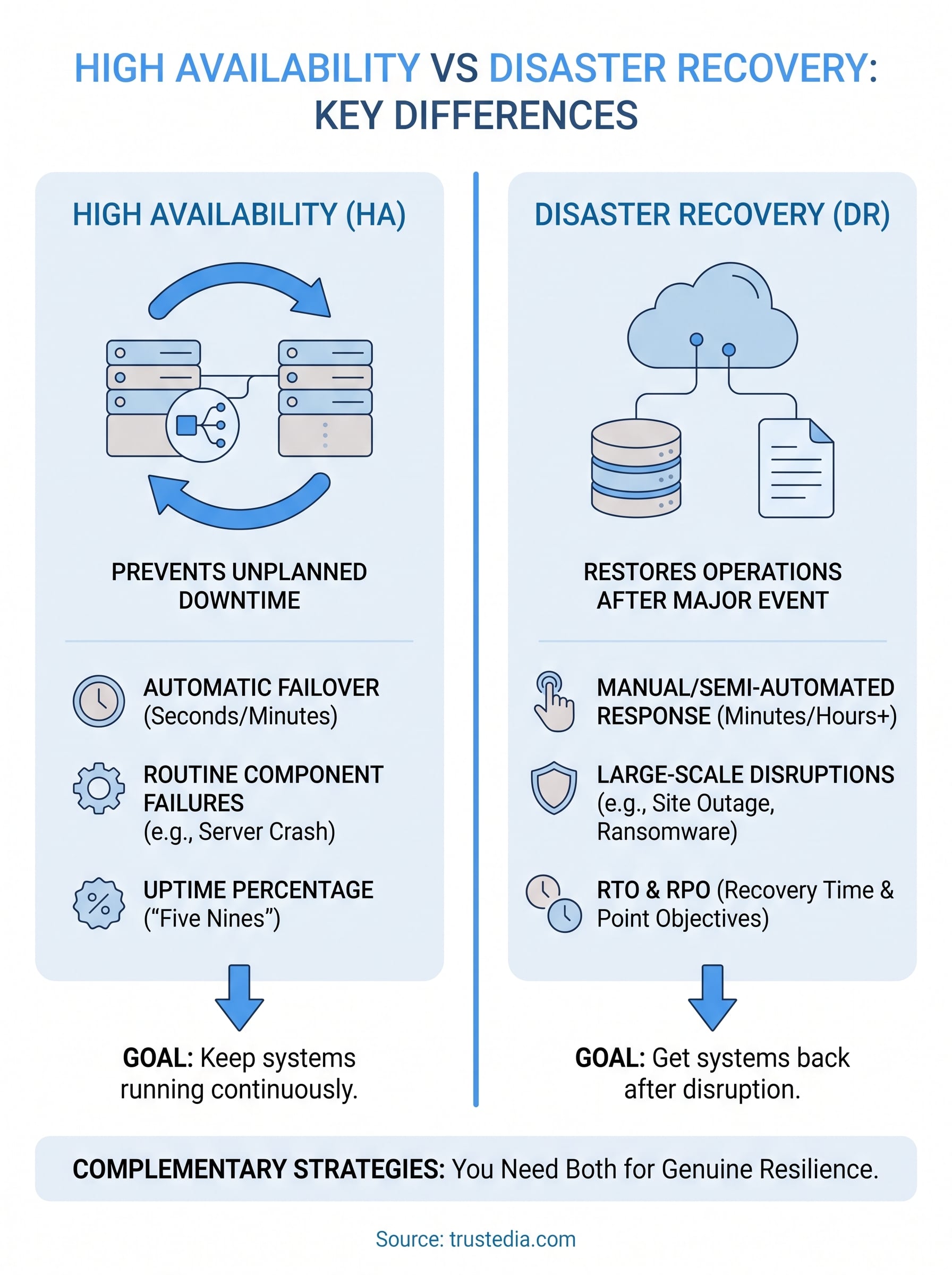 high availability vs disaster recovery infographic