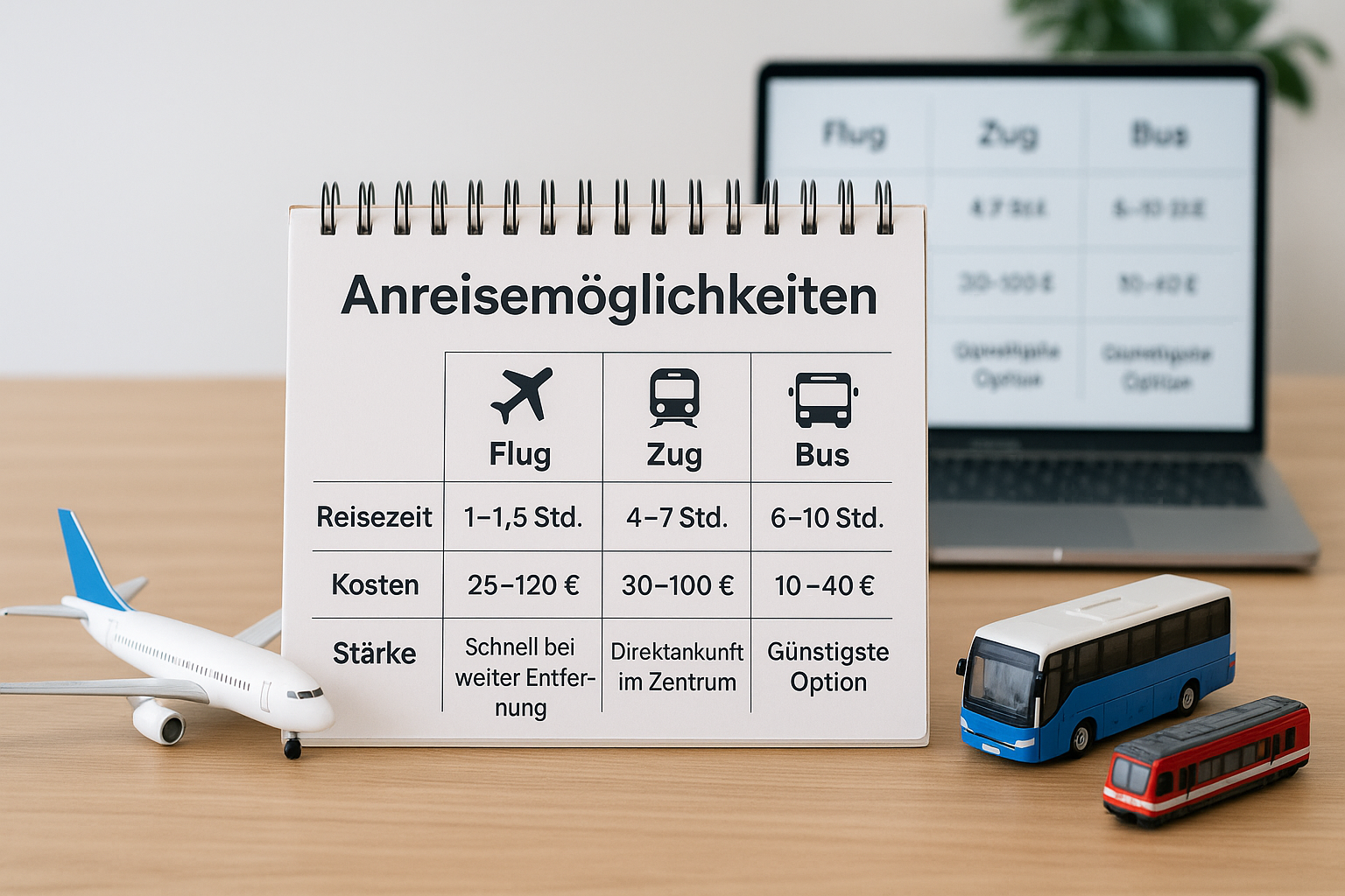 Anreisemöglichkeiten direkt gegenüberstellen