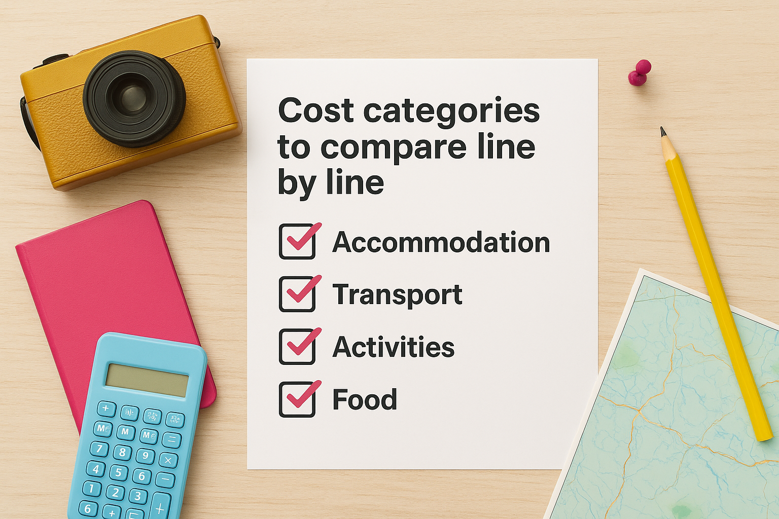 Cost categories to compare line by line