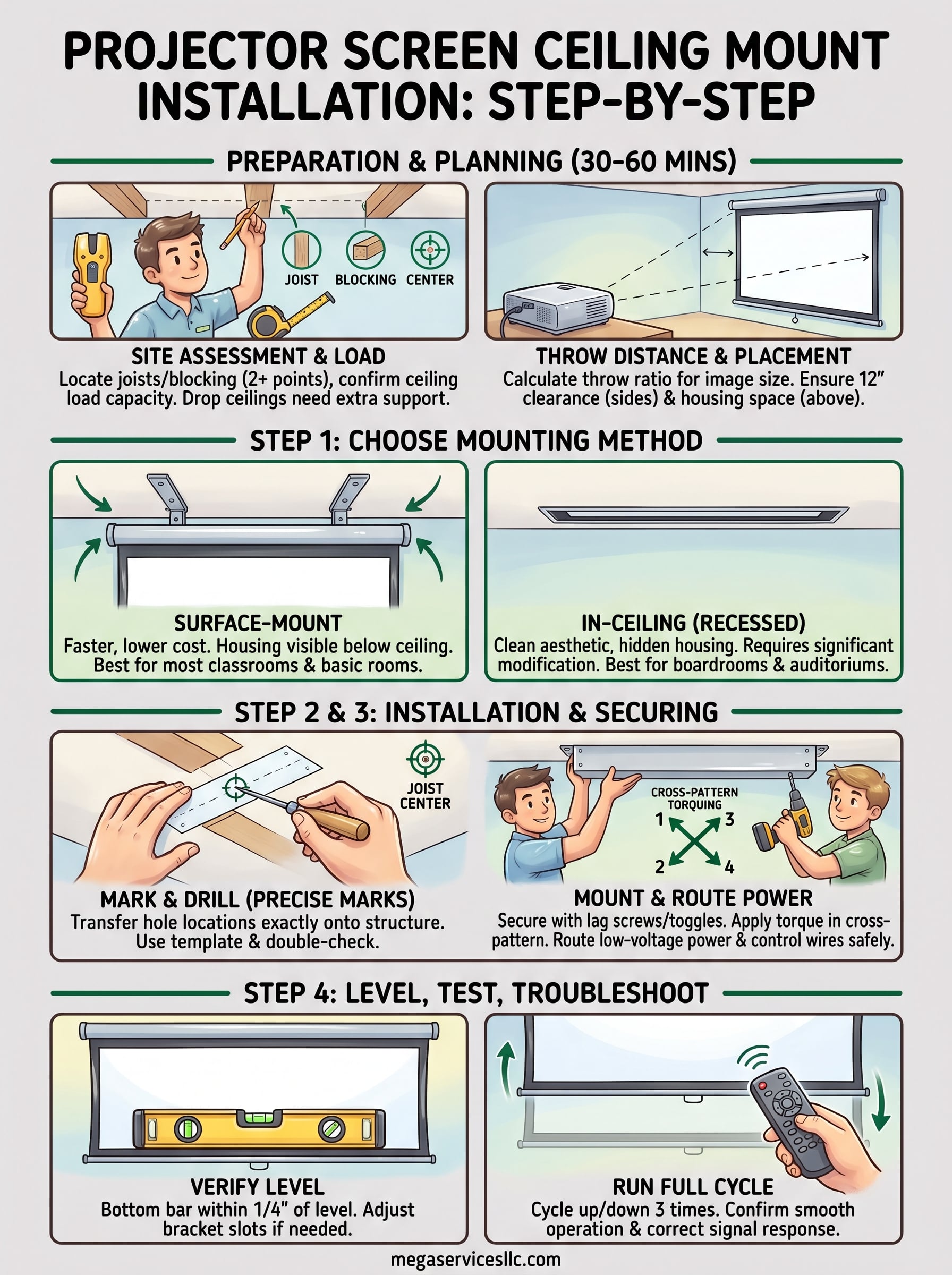 projector screen ceiling mount installation infographic