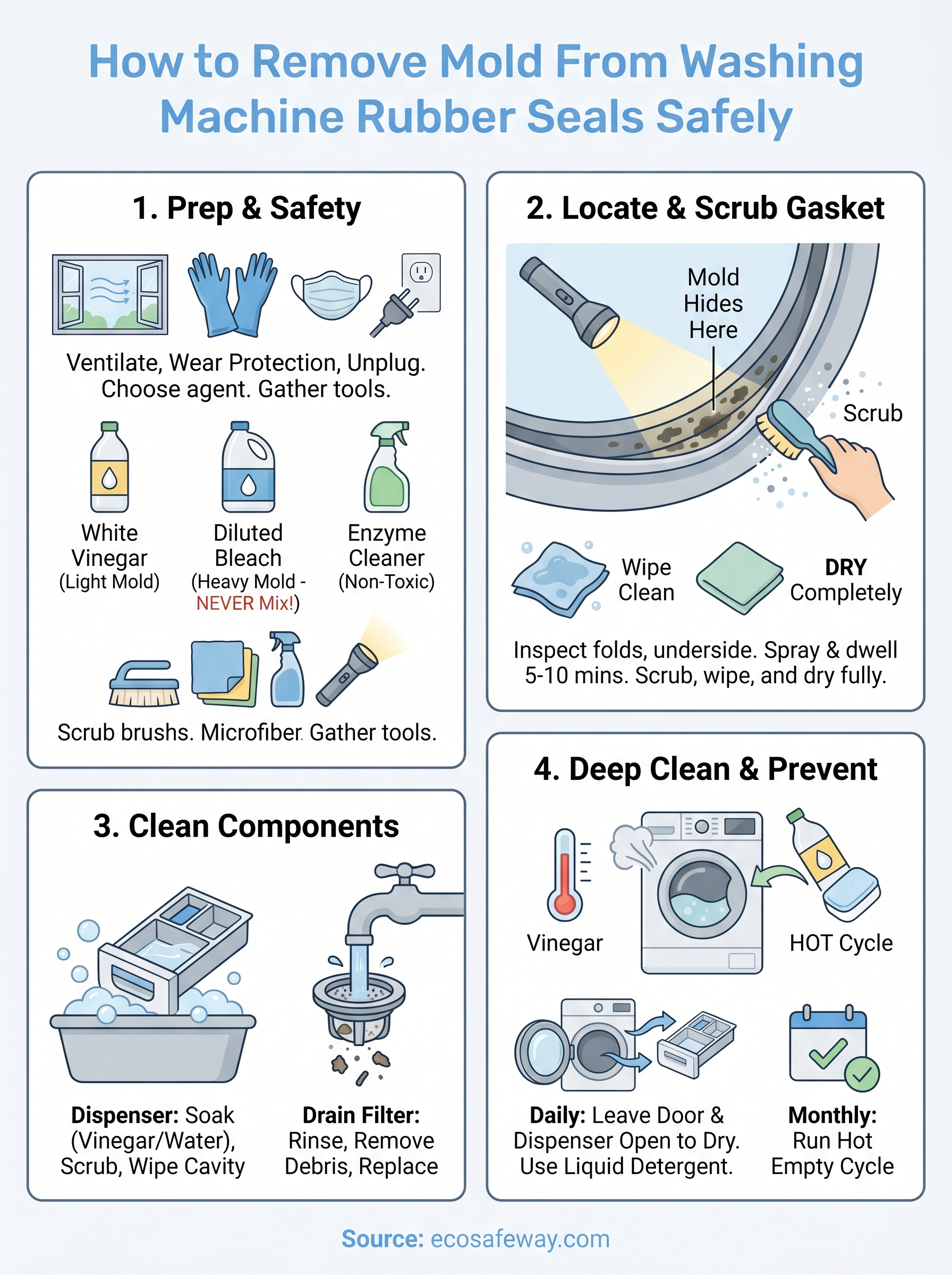 how to remove mold from washing machine infographic