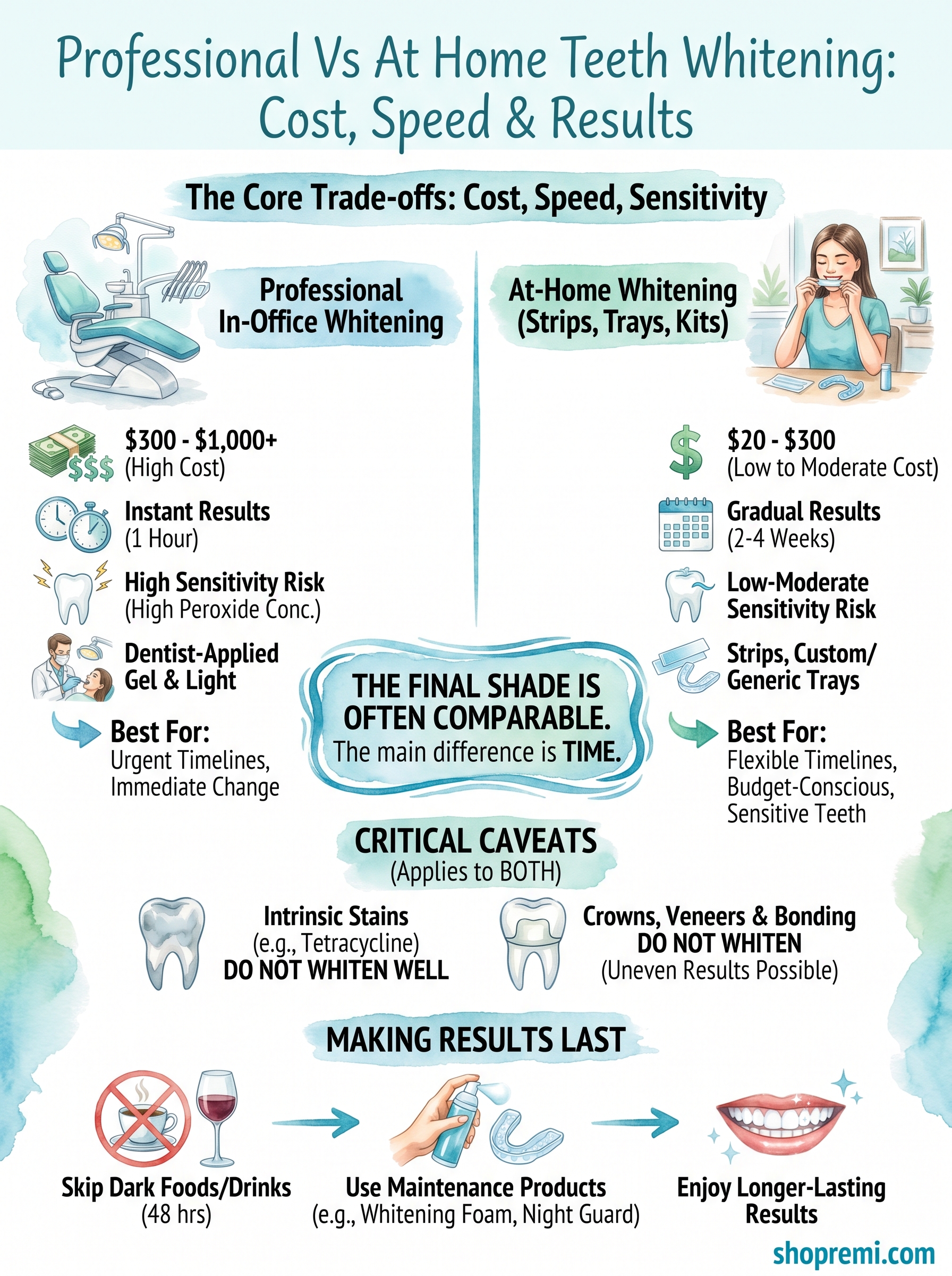 professional vs at home teeth whitening infographic