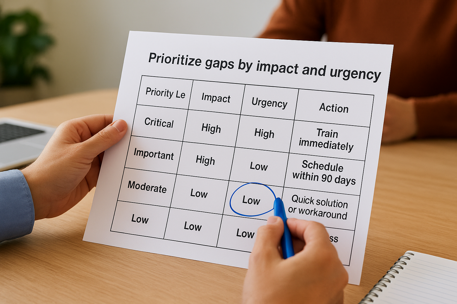 Prioritize gaps by impact and urgency
