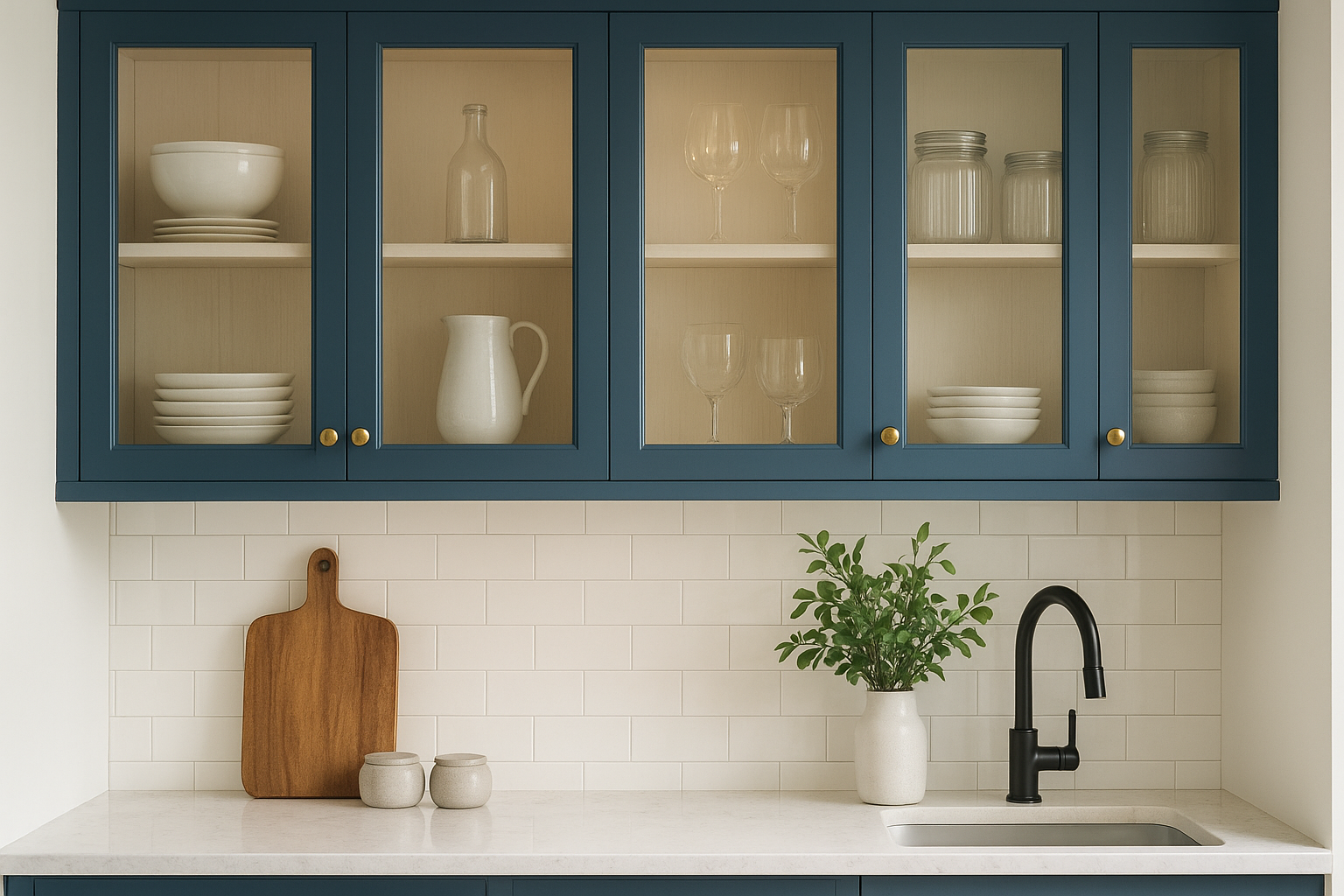 8. Glass-front cabinets