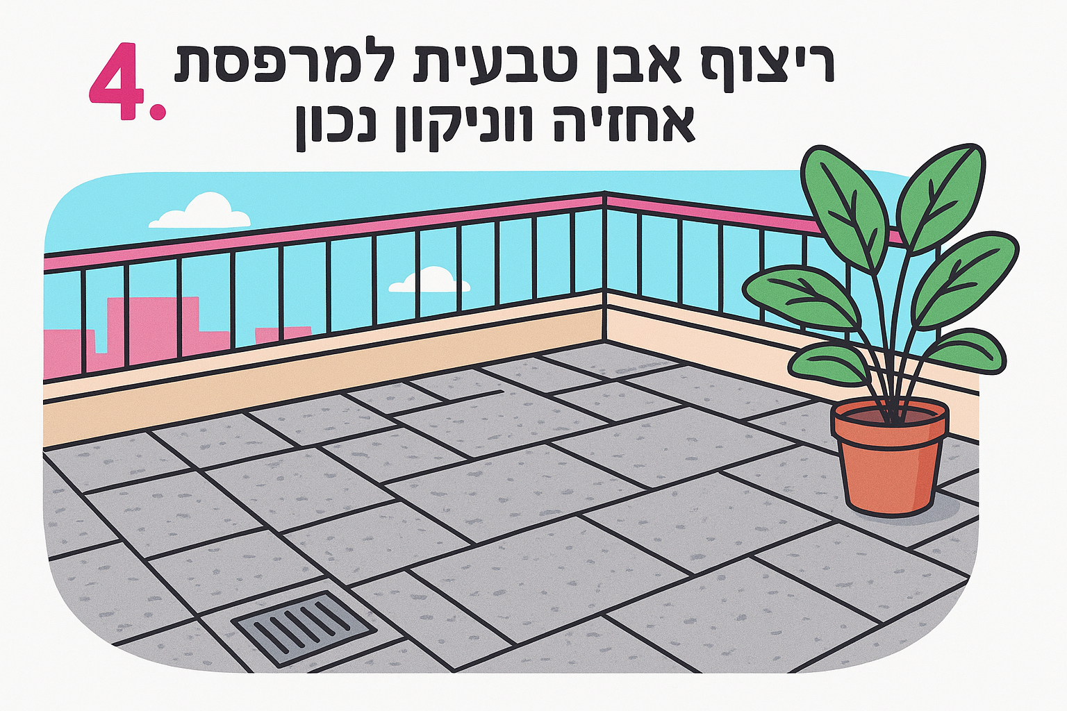 4. ריצוף אבן טבעית למרפסת עם אחיזה וניקוז נכון