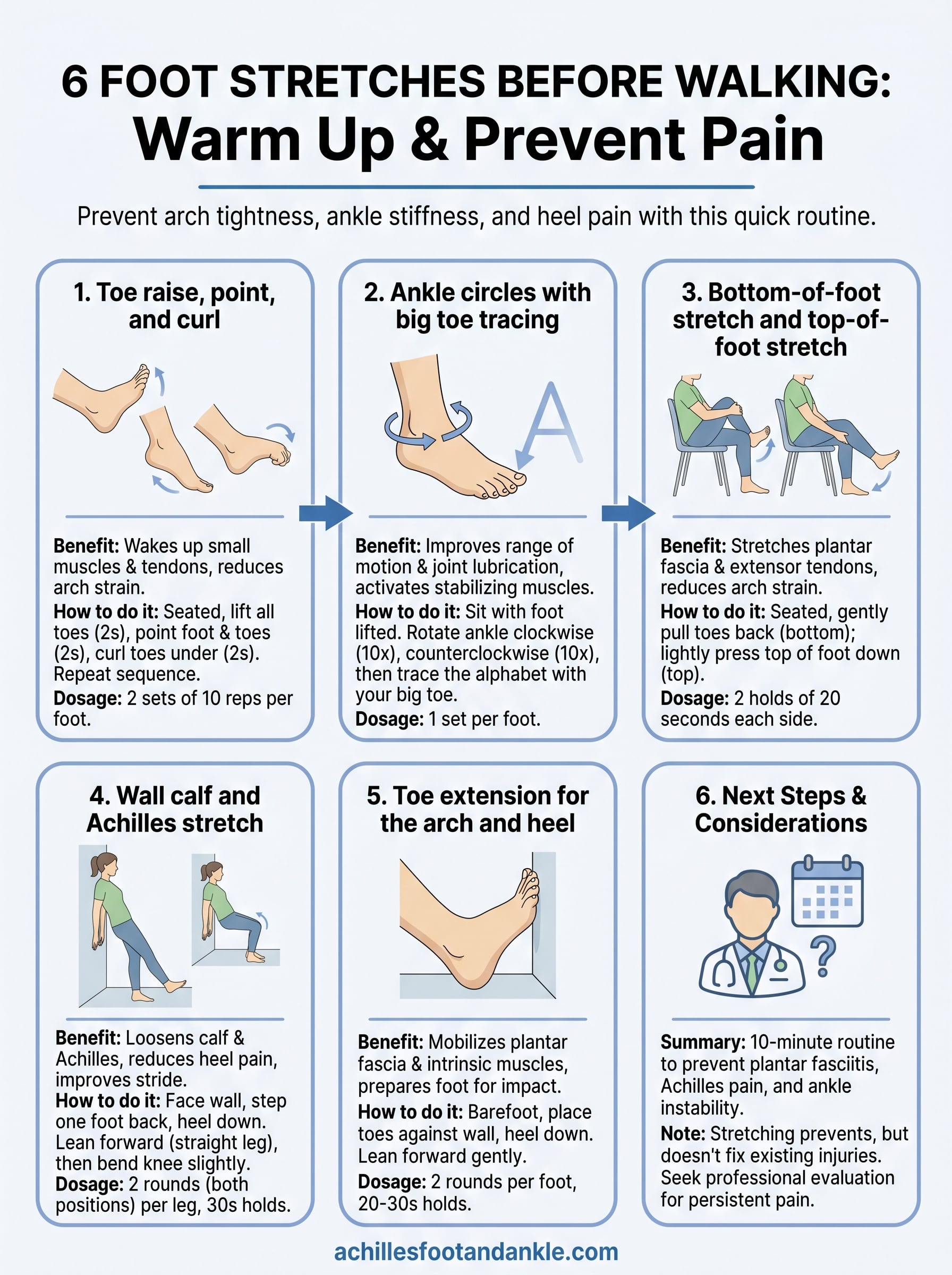 foot stretches before walking infographic