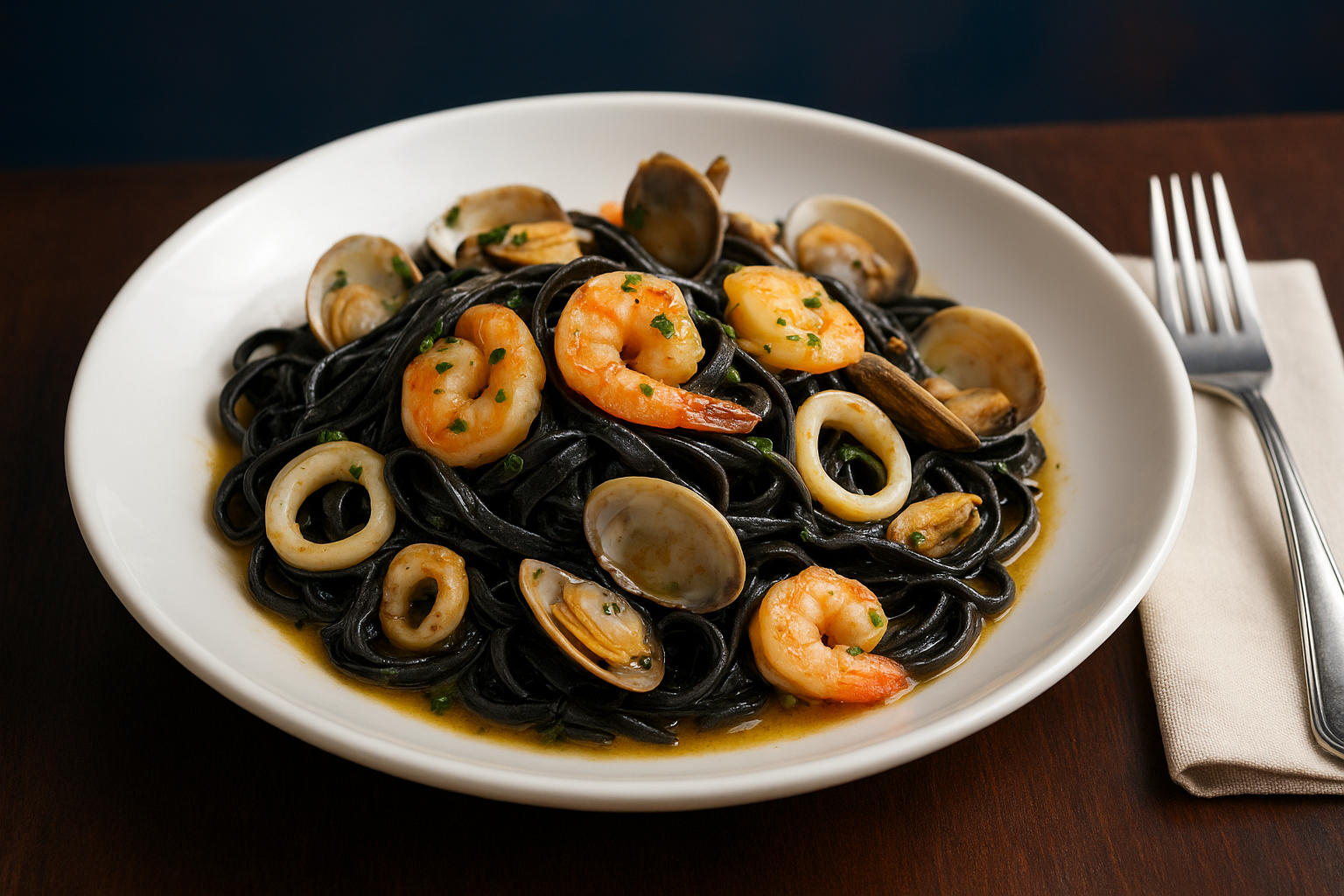 1. Linguine neri frutti di mare
