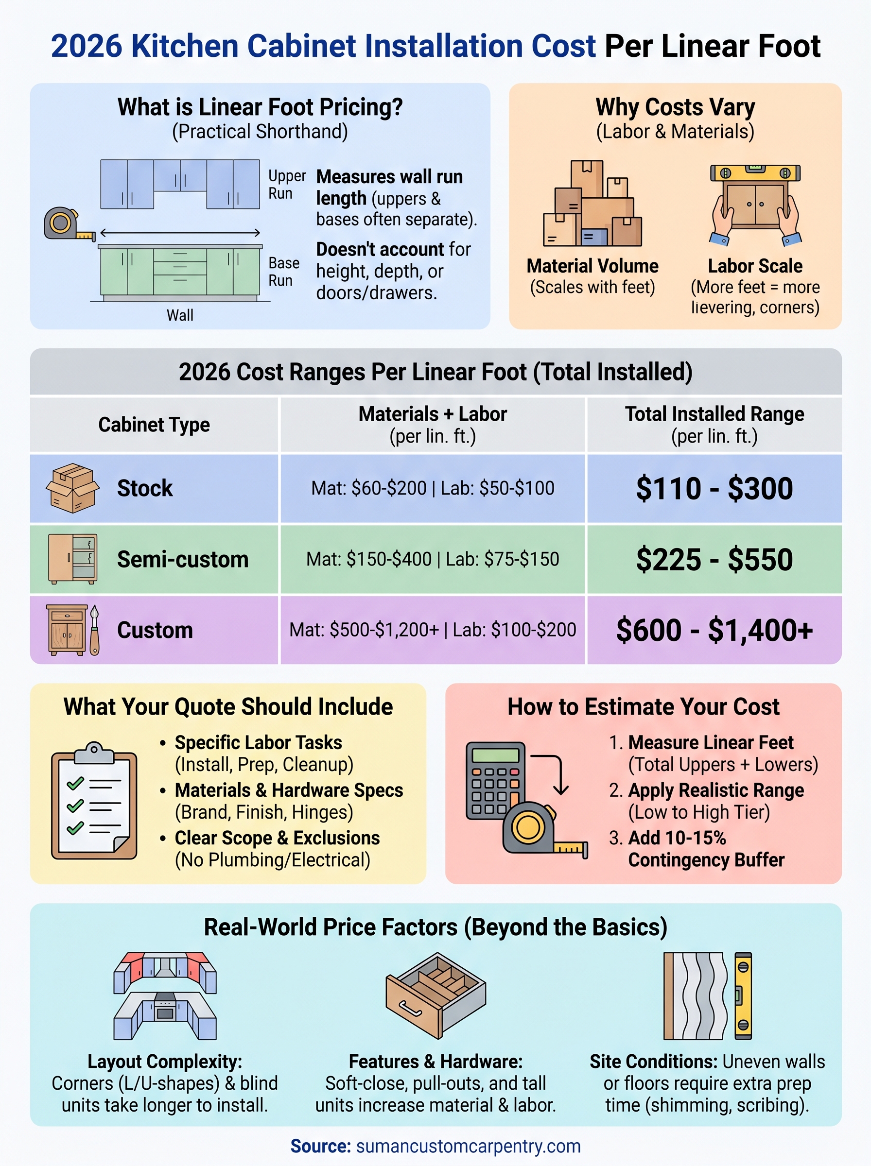 kitchen cabinet installation cost per linear foot infographic